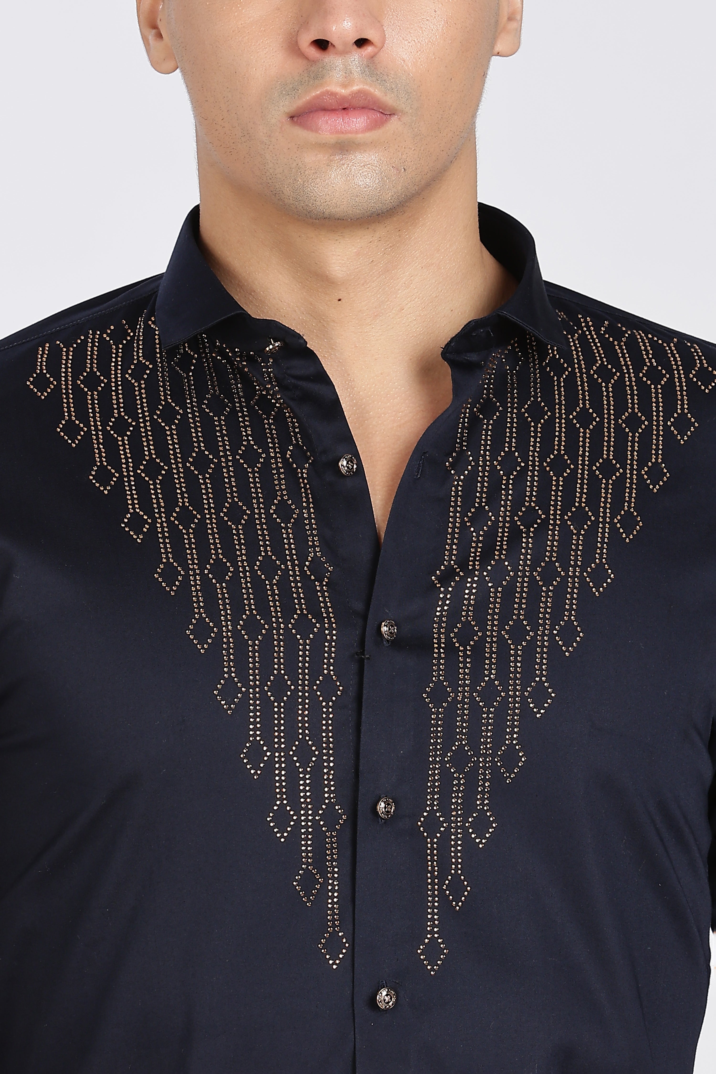 Navy Blue Dazzle Golden Accents Party wear Shirt