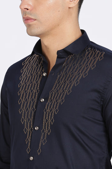 Navy Blue Dazzle Golden Accents Party wear Shirt