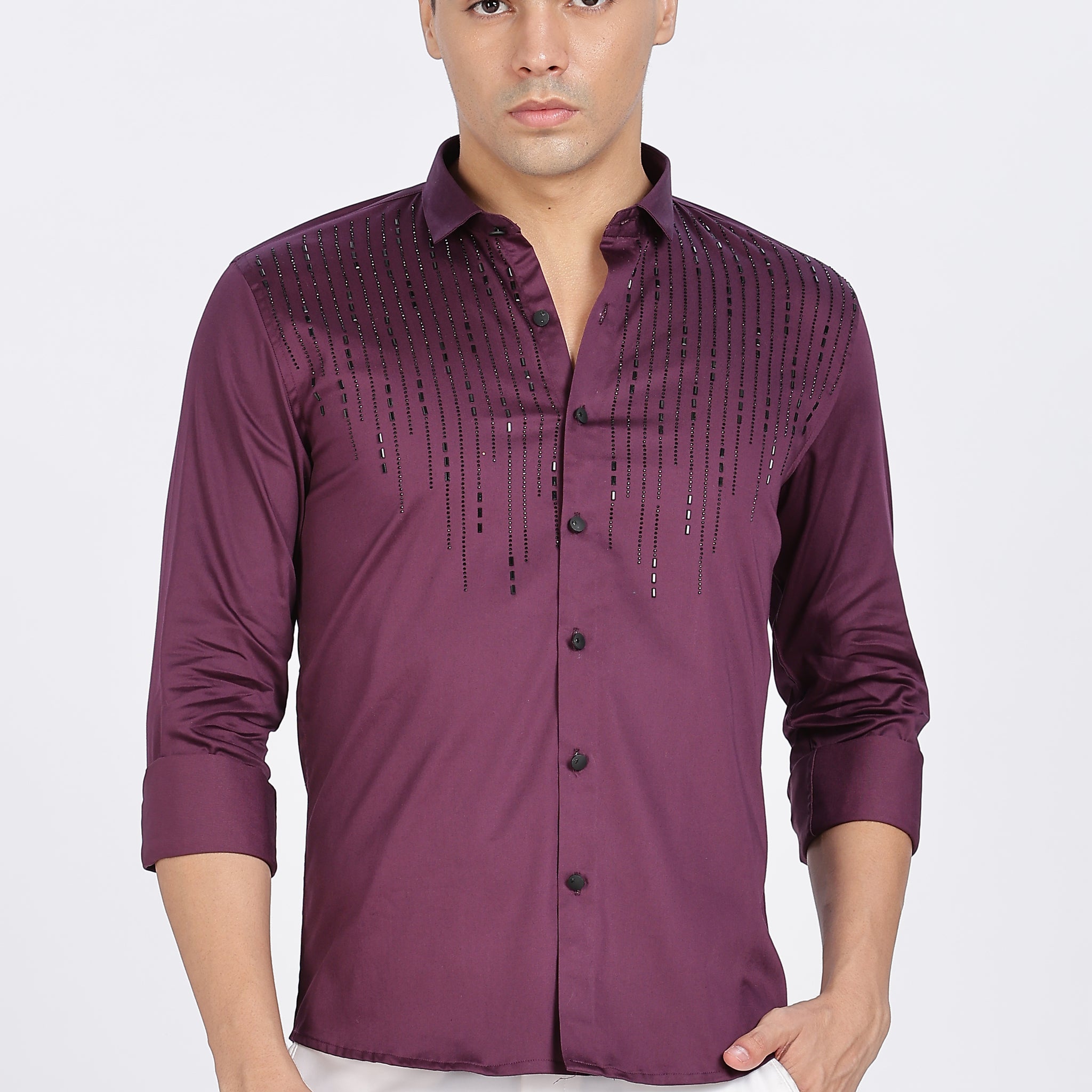 Burgundy Sparkly Beaded Full Sleeve Shirt (Article B0298)
