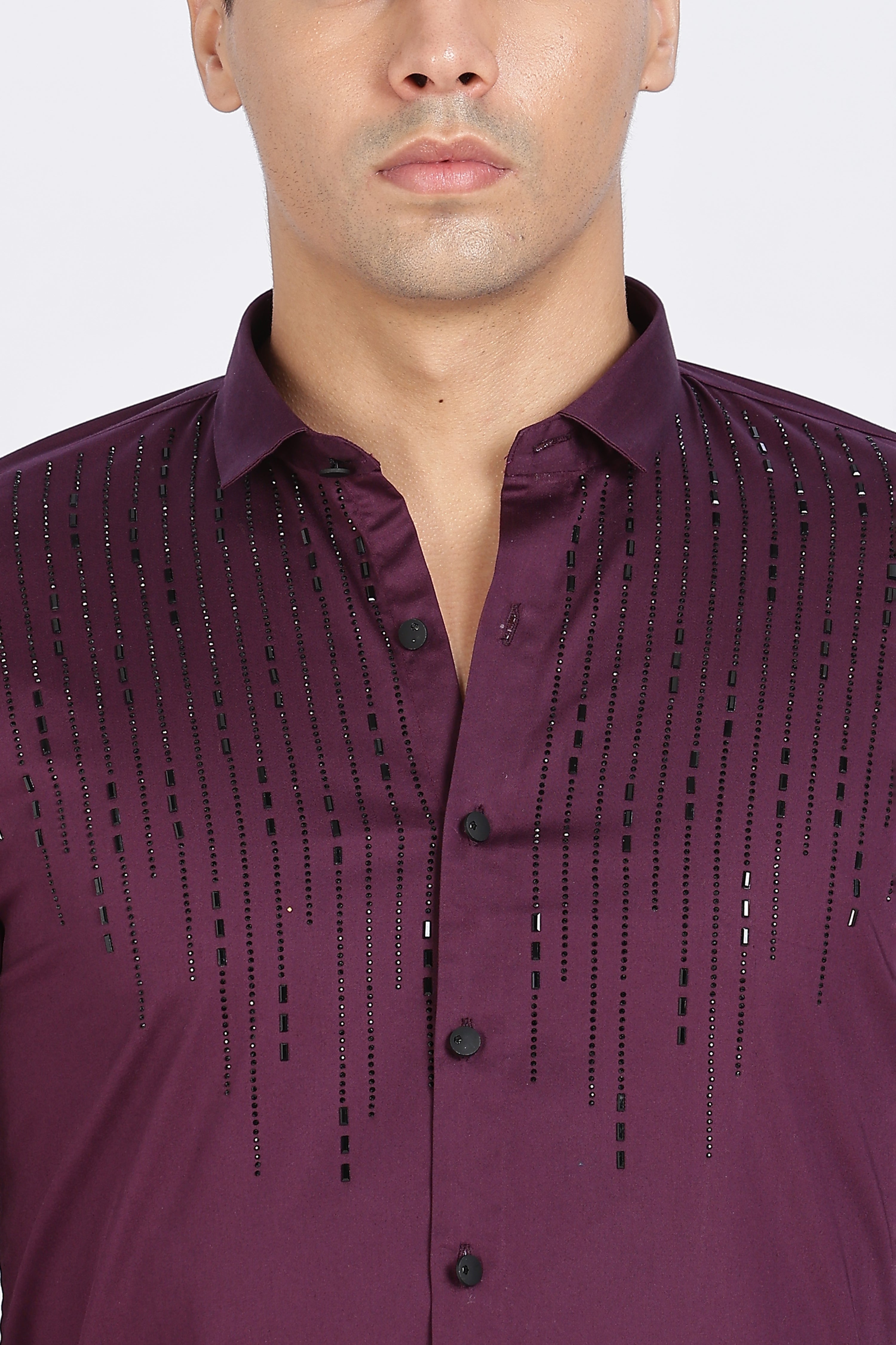 Burgundy Sparkly Beaded Full Sleeve Shirt