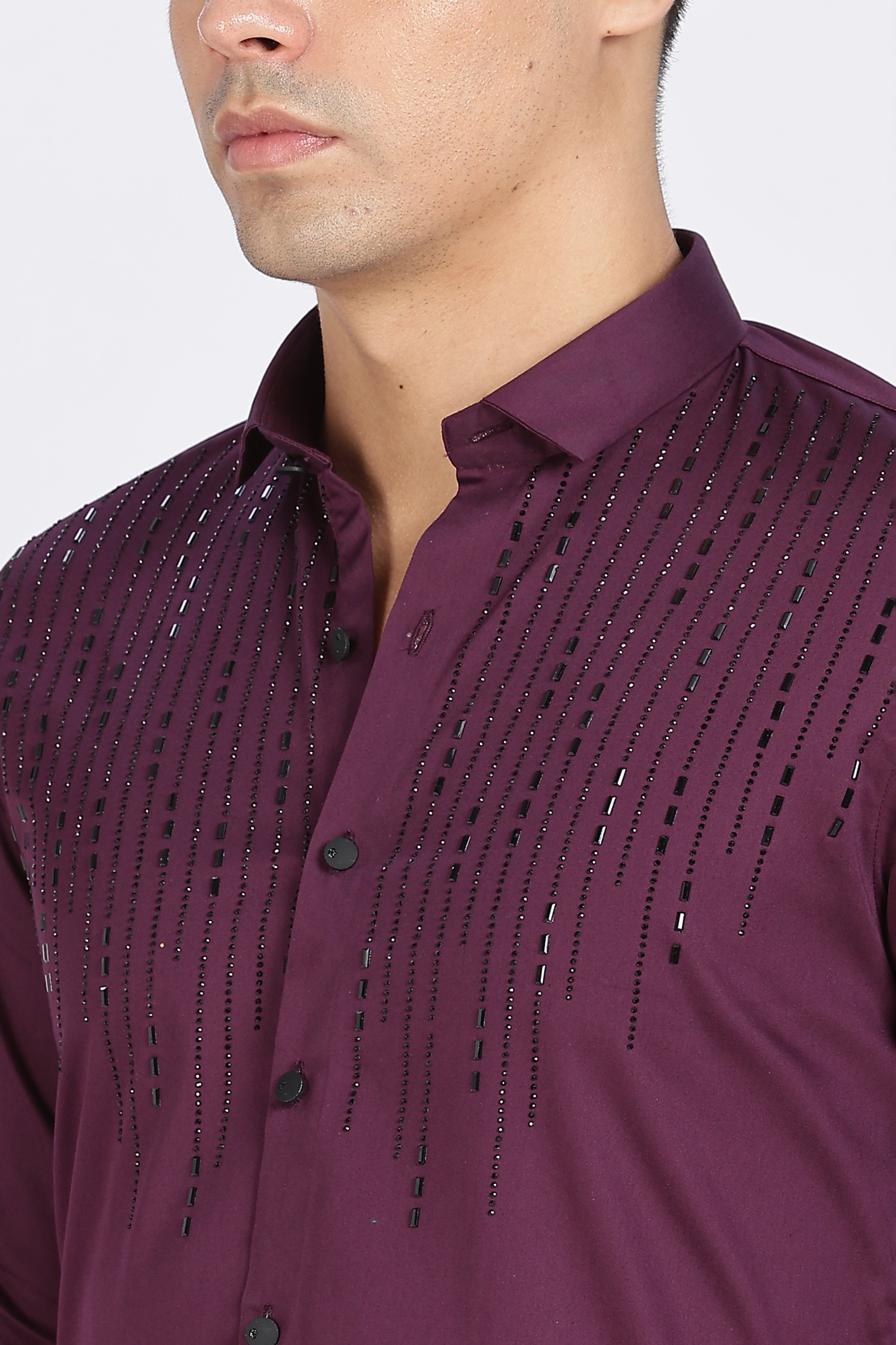 Burgundy Sparkly Beaded Full Sleeve Shirt