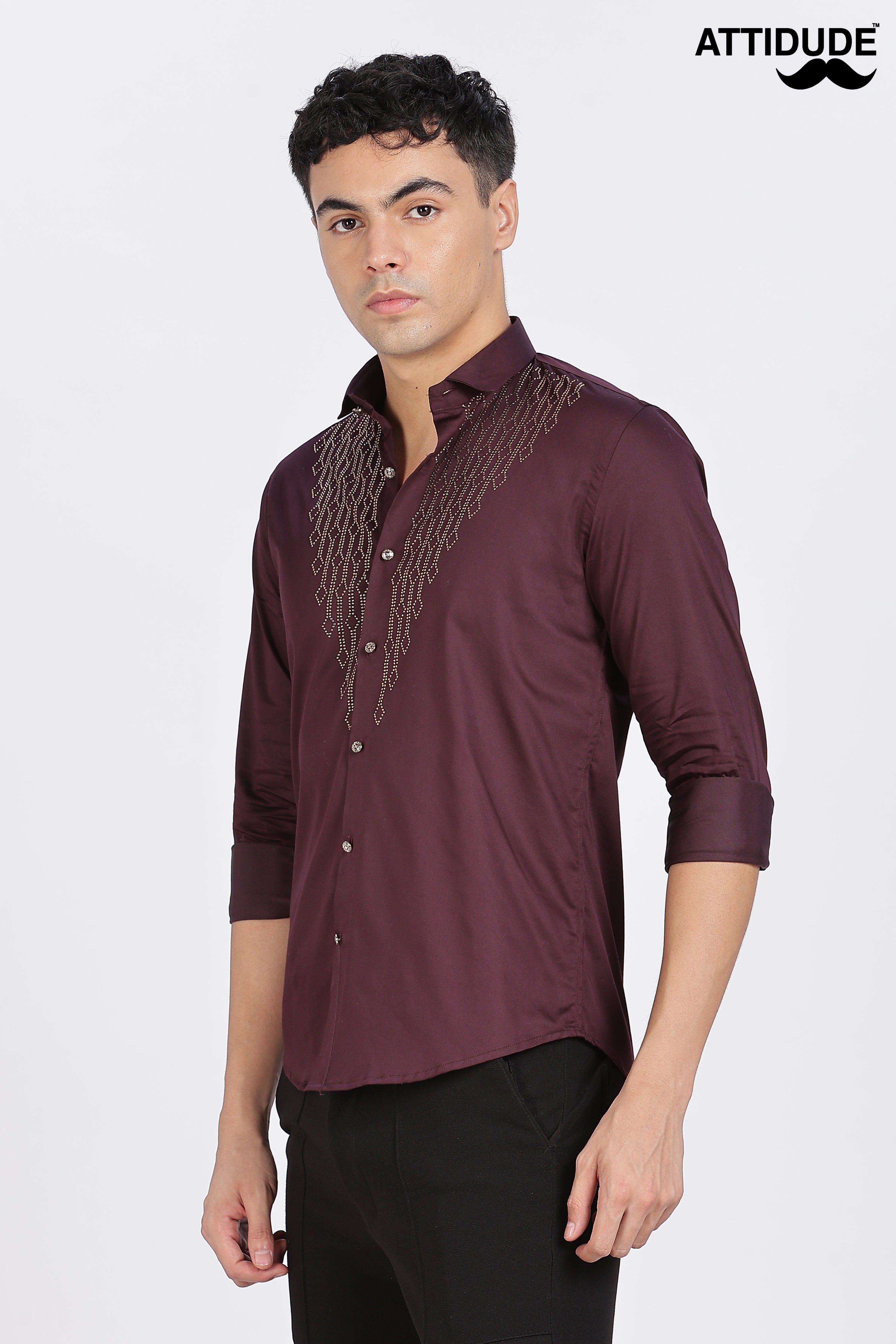 Maroon Dazzle Golden Accents Party wear Shirt