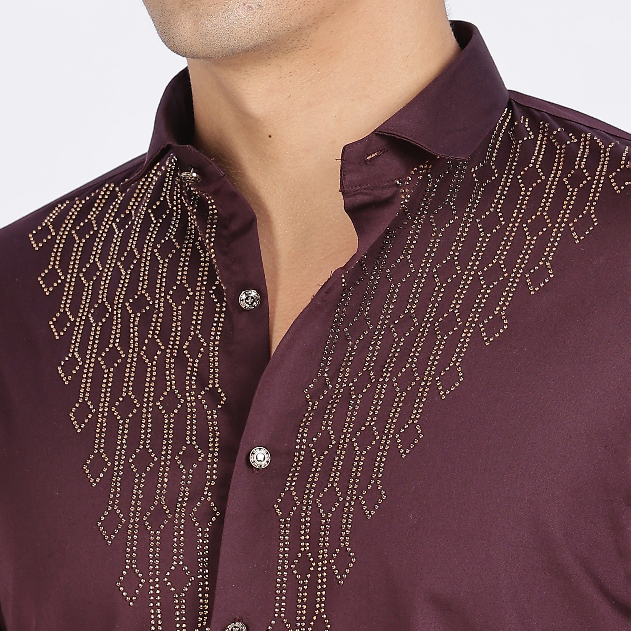 Maroon Dazzle Golden Accents Party wear Shirt (Article B0296)