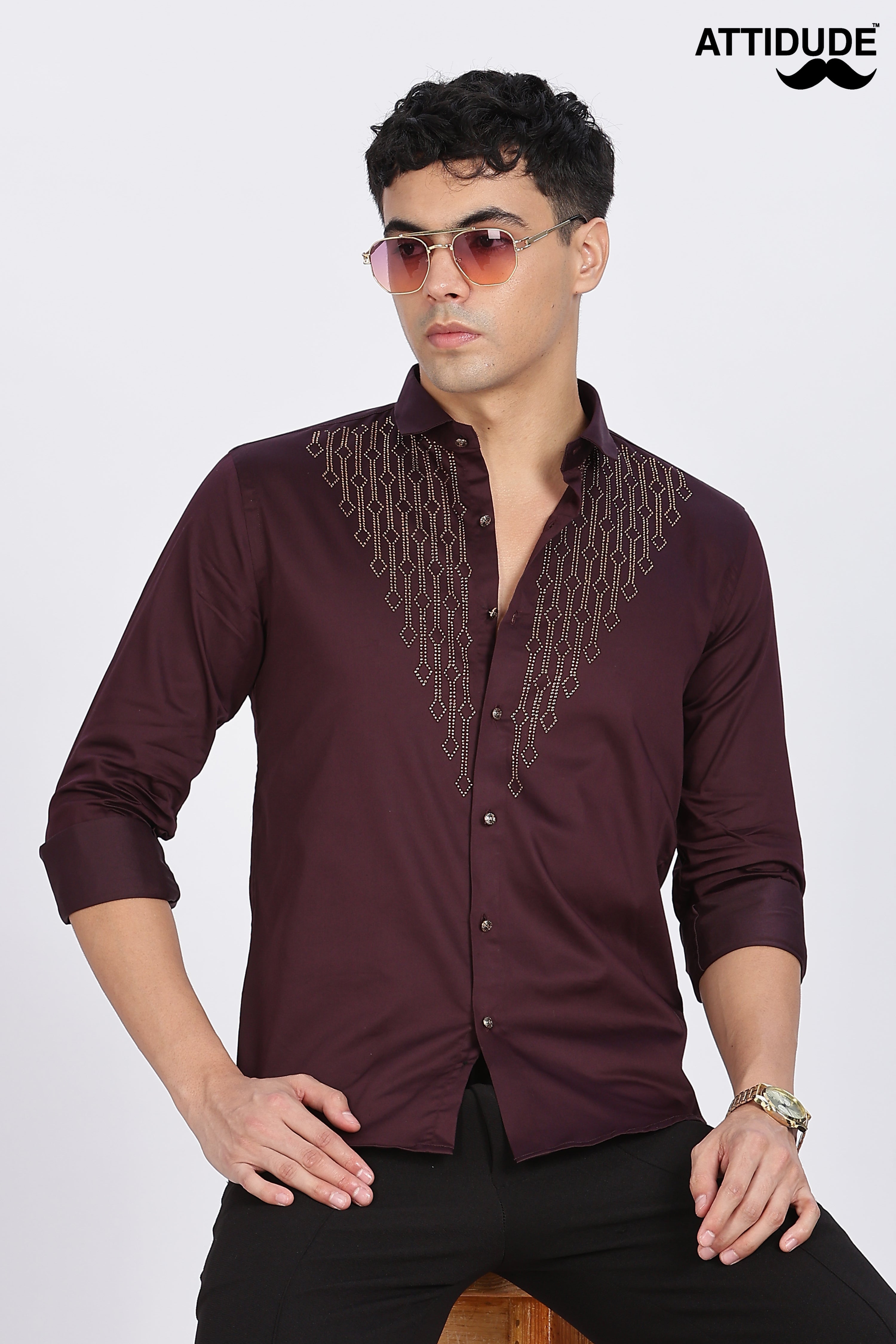 Maroon Dazzle Golden Accents Party wear Shirt