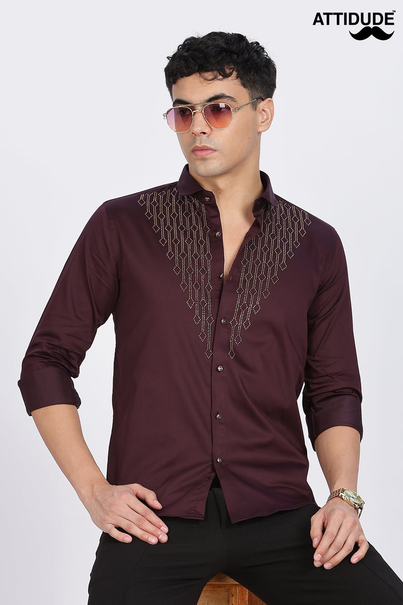 Maroon Dazzle Golden Accents Party wear Shirt