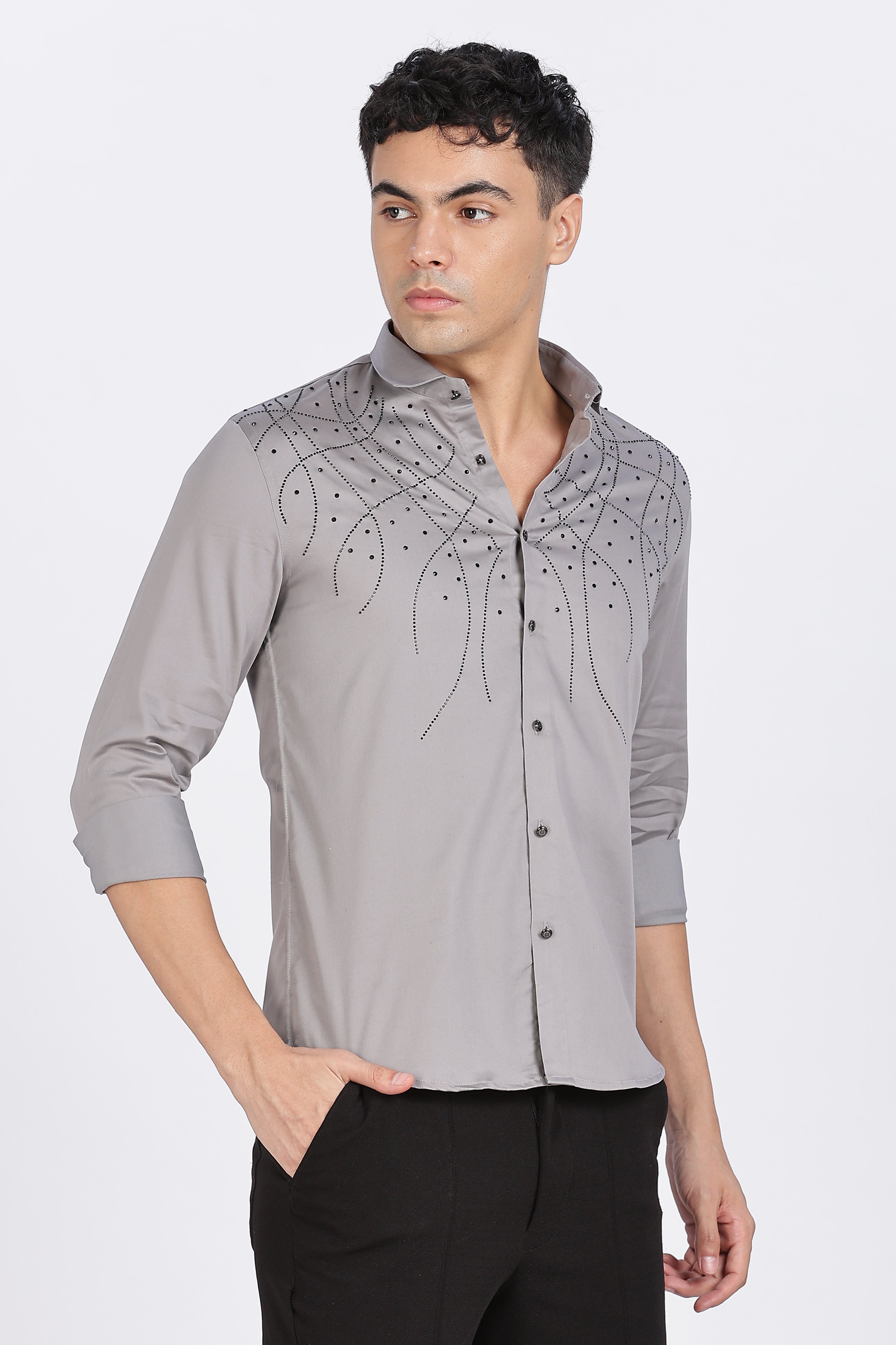 Grey Galaxy-Designer Full Sleeve Shirt