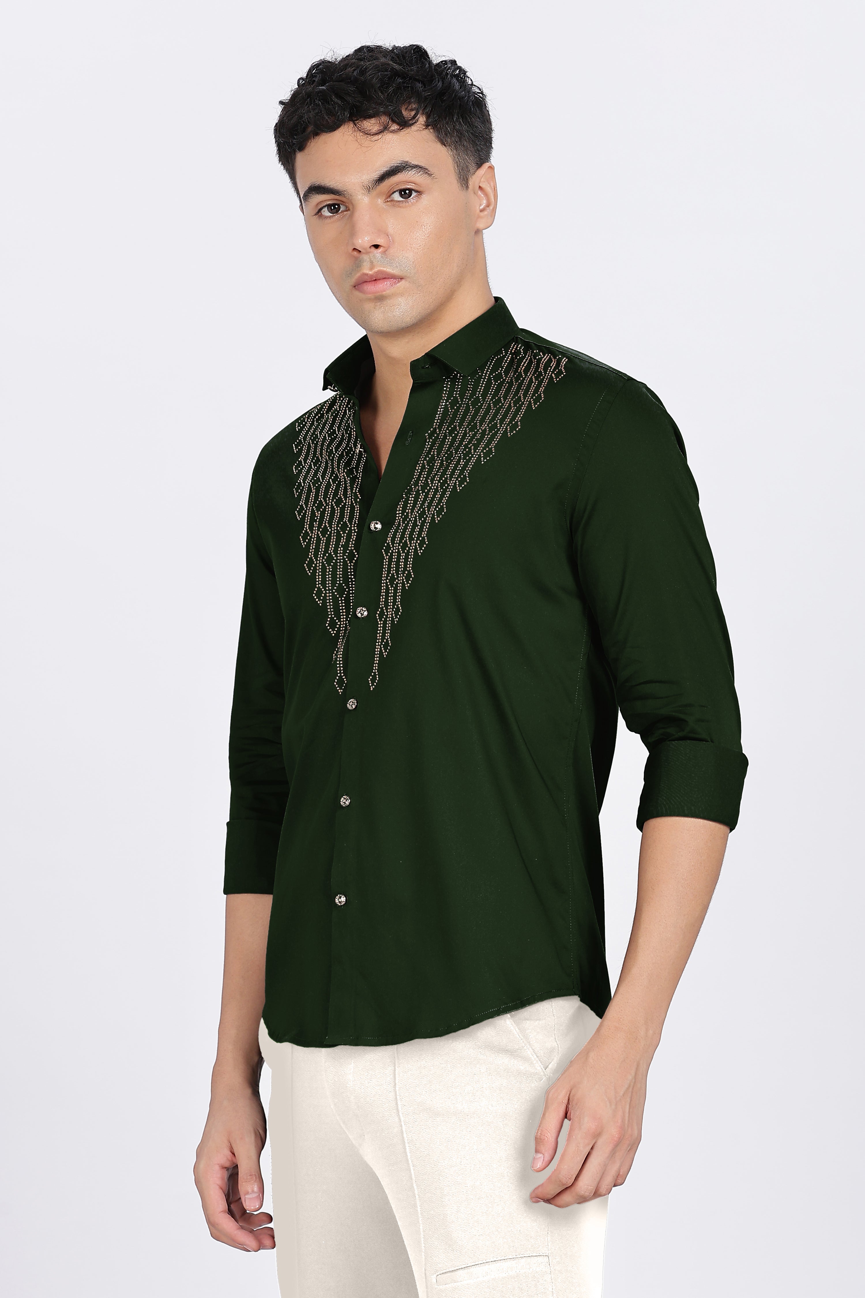Green Dazzle Golden Accents Party wear Shirt