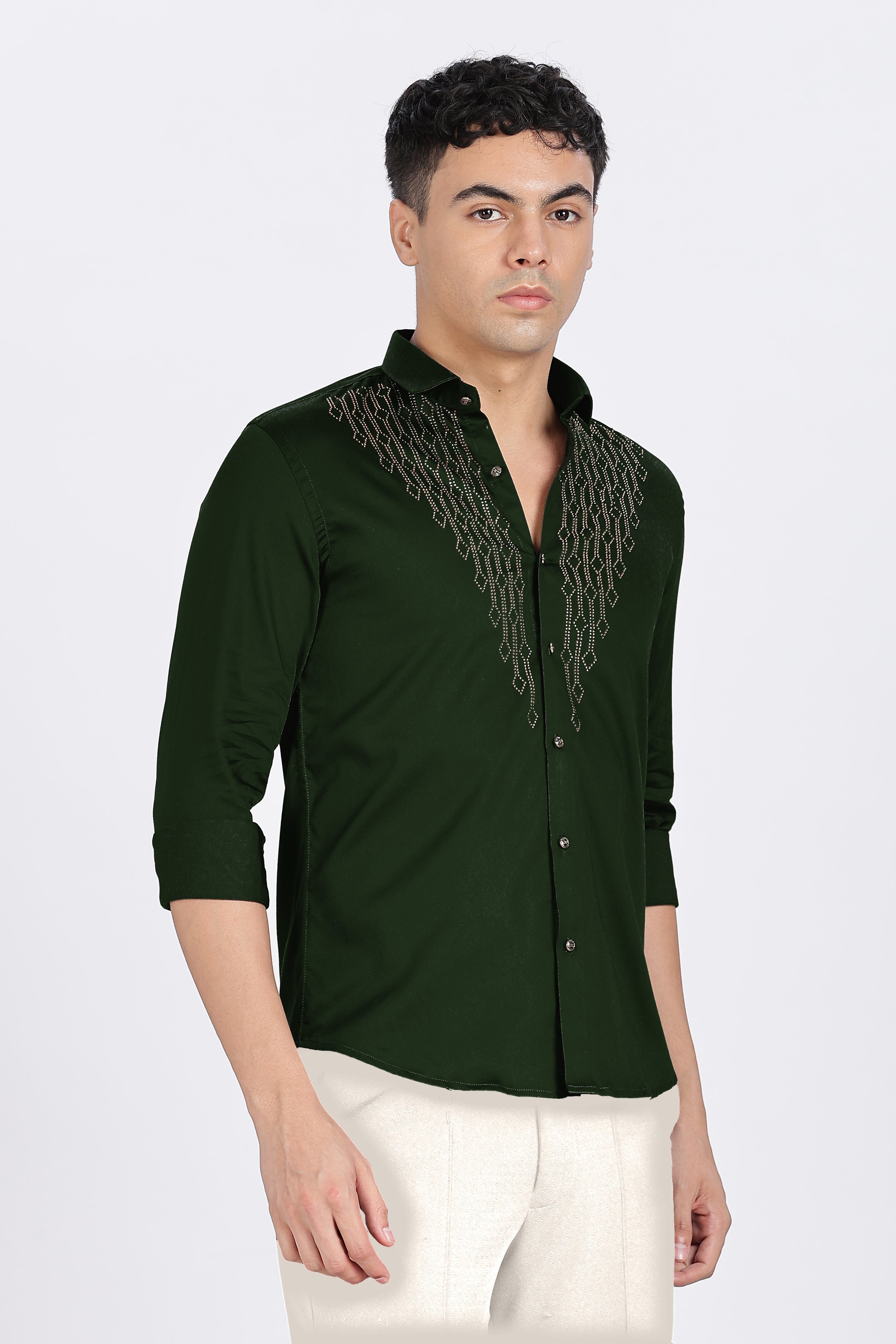 Green Dazzle Golden Accents Party wear Shirt