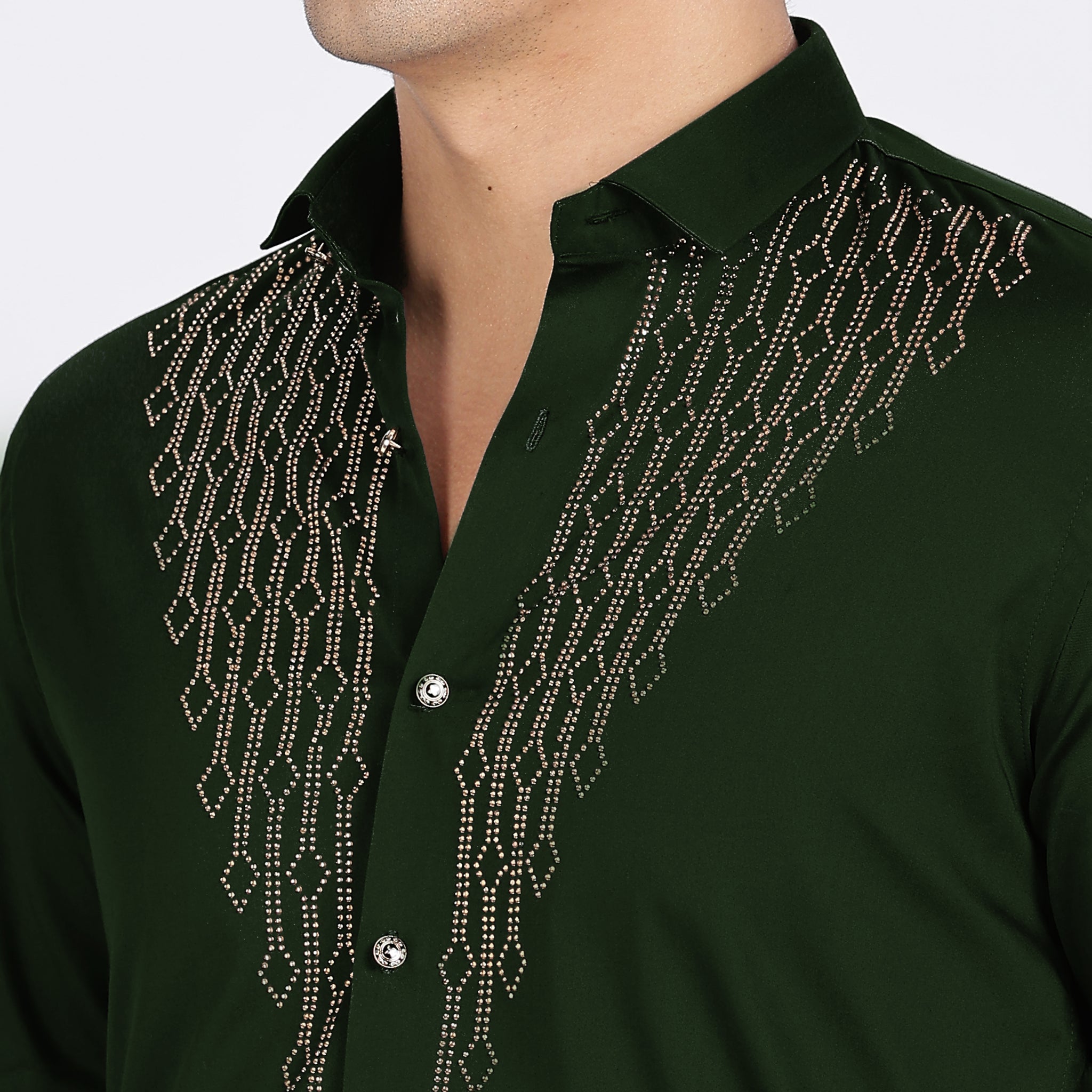 Green Dazzle Golden Accents Party wear Shirt (Article B0296)
