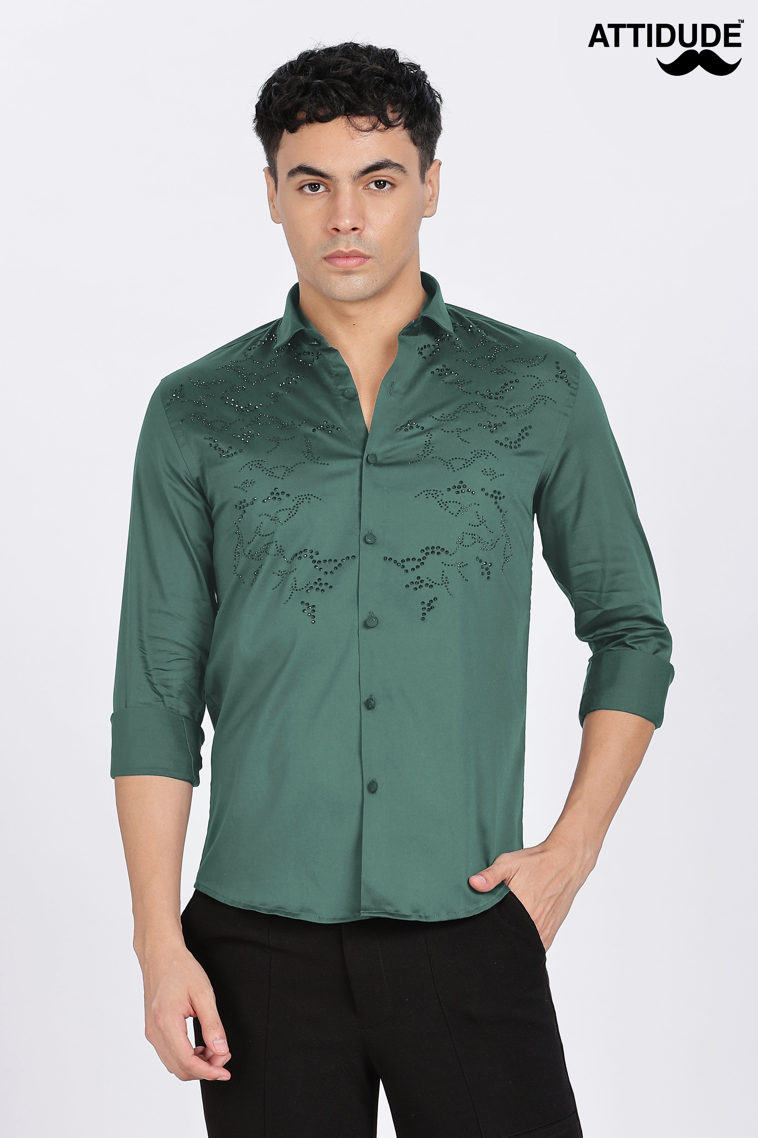 Green Stone work Embellished Full Sleeve Shirt