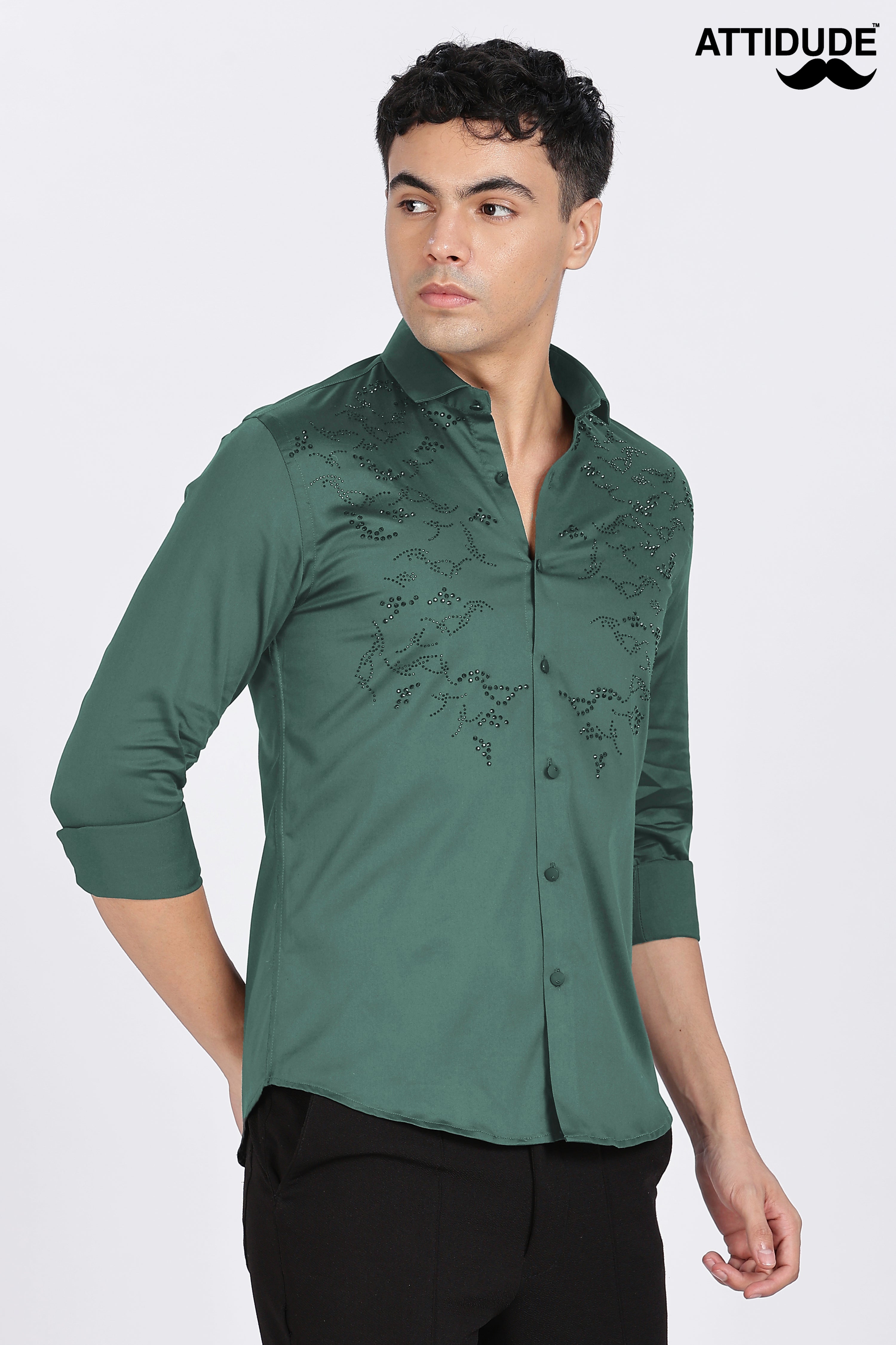 Green Stone work Embellished Full Sleeve Shirt