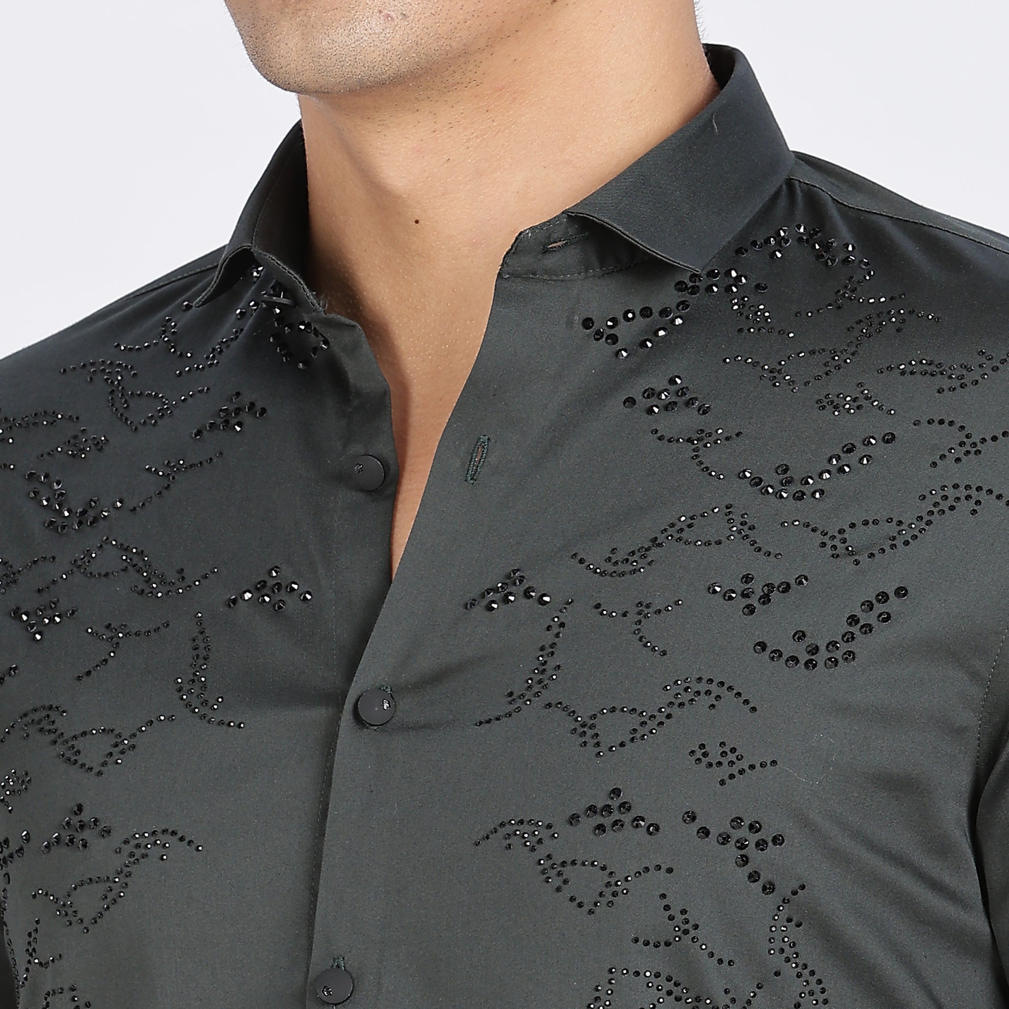 Green Stone work Embellished Full Sleeve Shirt (Article B0297)