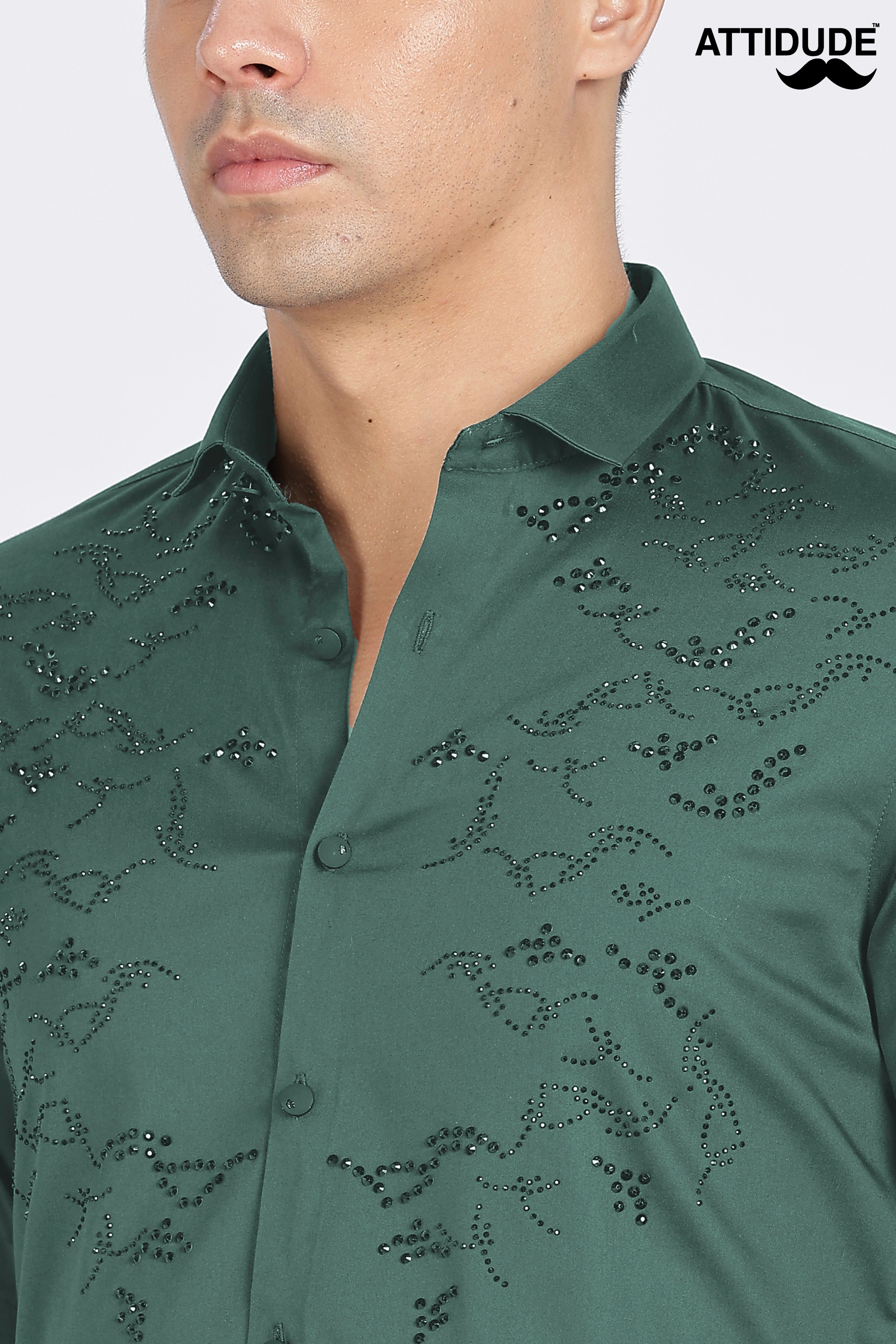 Green Stone work Embellished Full Sleeve Shirt