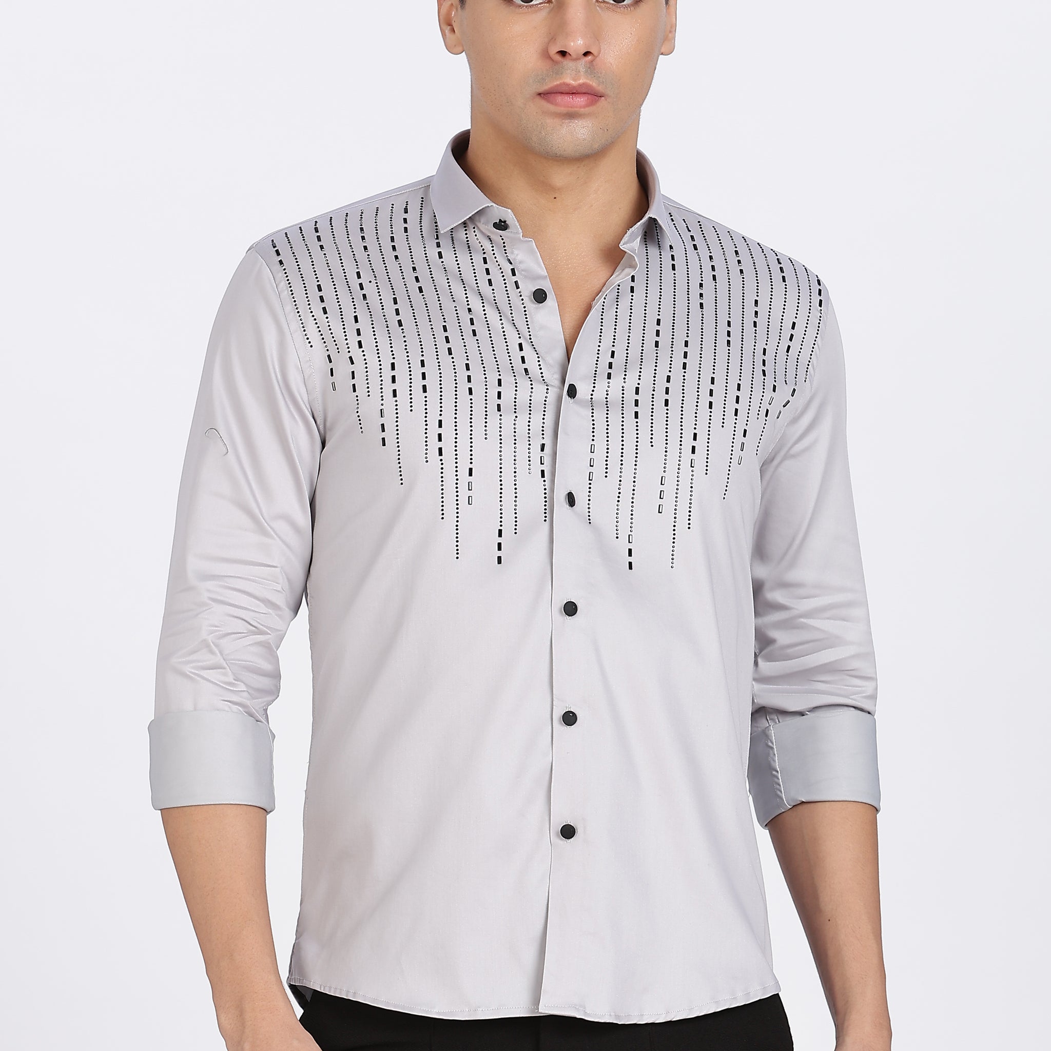 Grey Sparkly Beaded Full Sleeve Shirt (Article B0298)