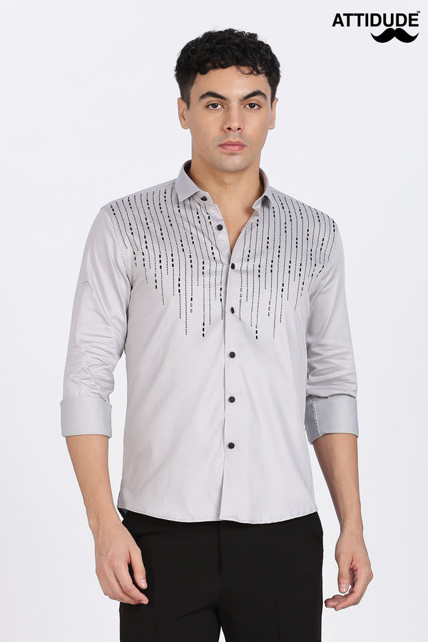 Grey Sparkly Beaded Full Sleeve Shirt