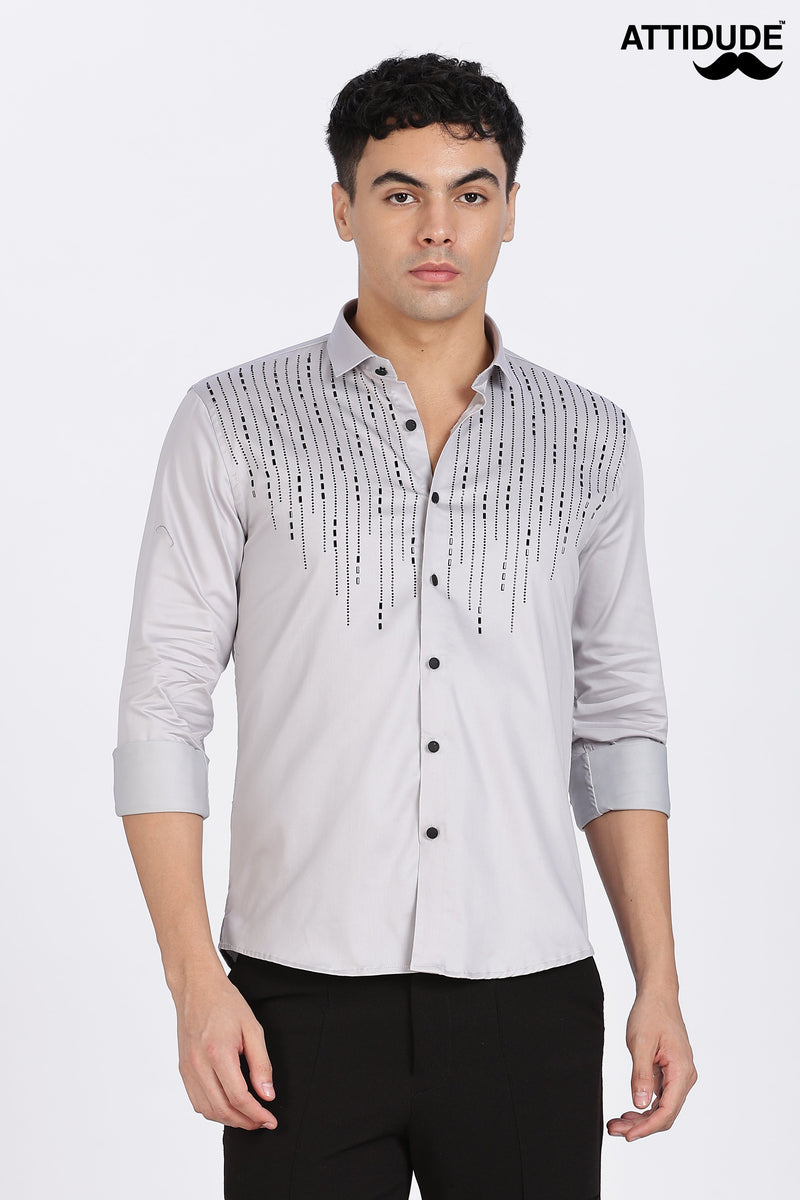 Grey Sparkly Beaded Full Sleeve Shirt