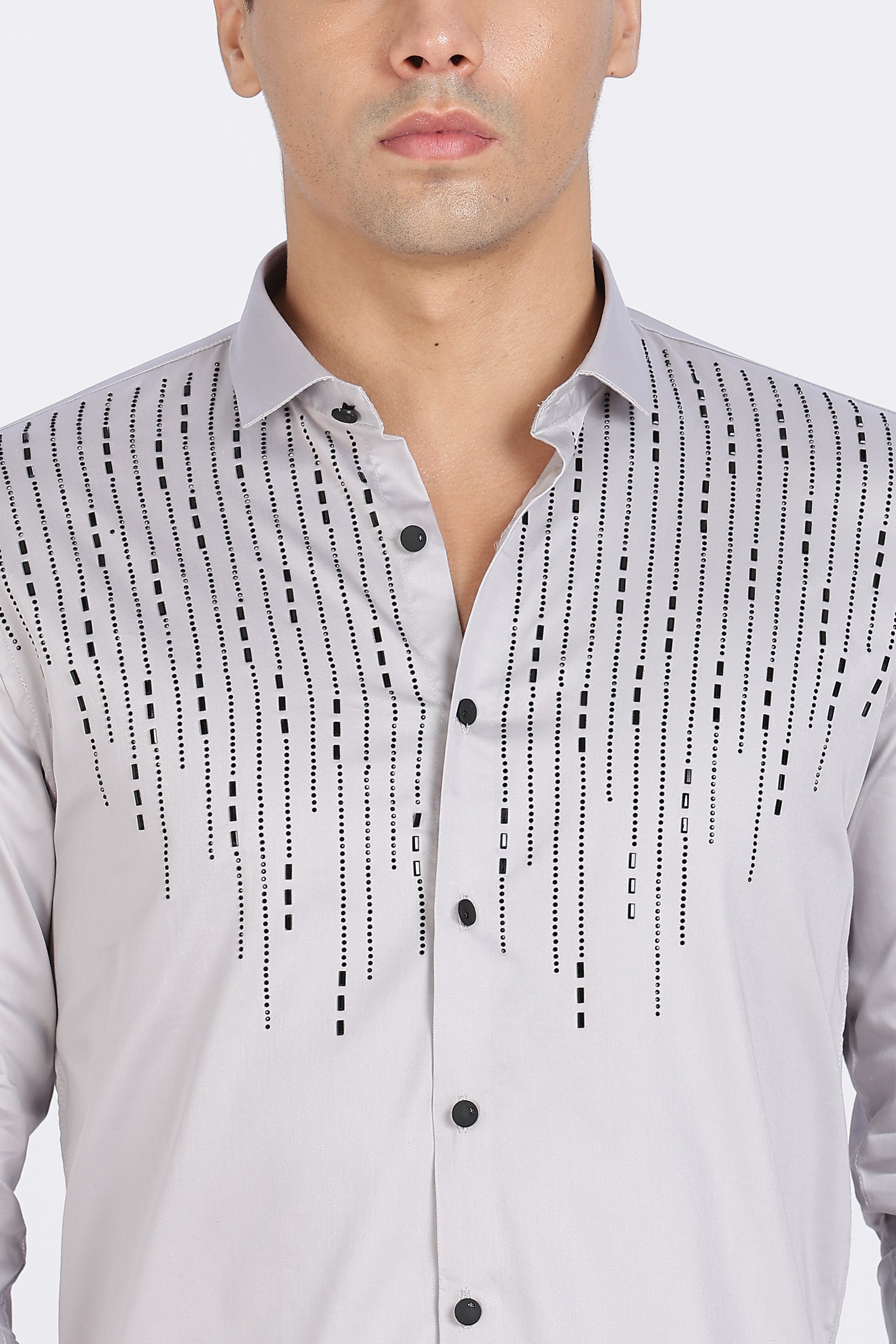 Grey Sparkly Beaded Full Sleeve Shirt