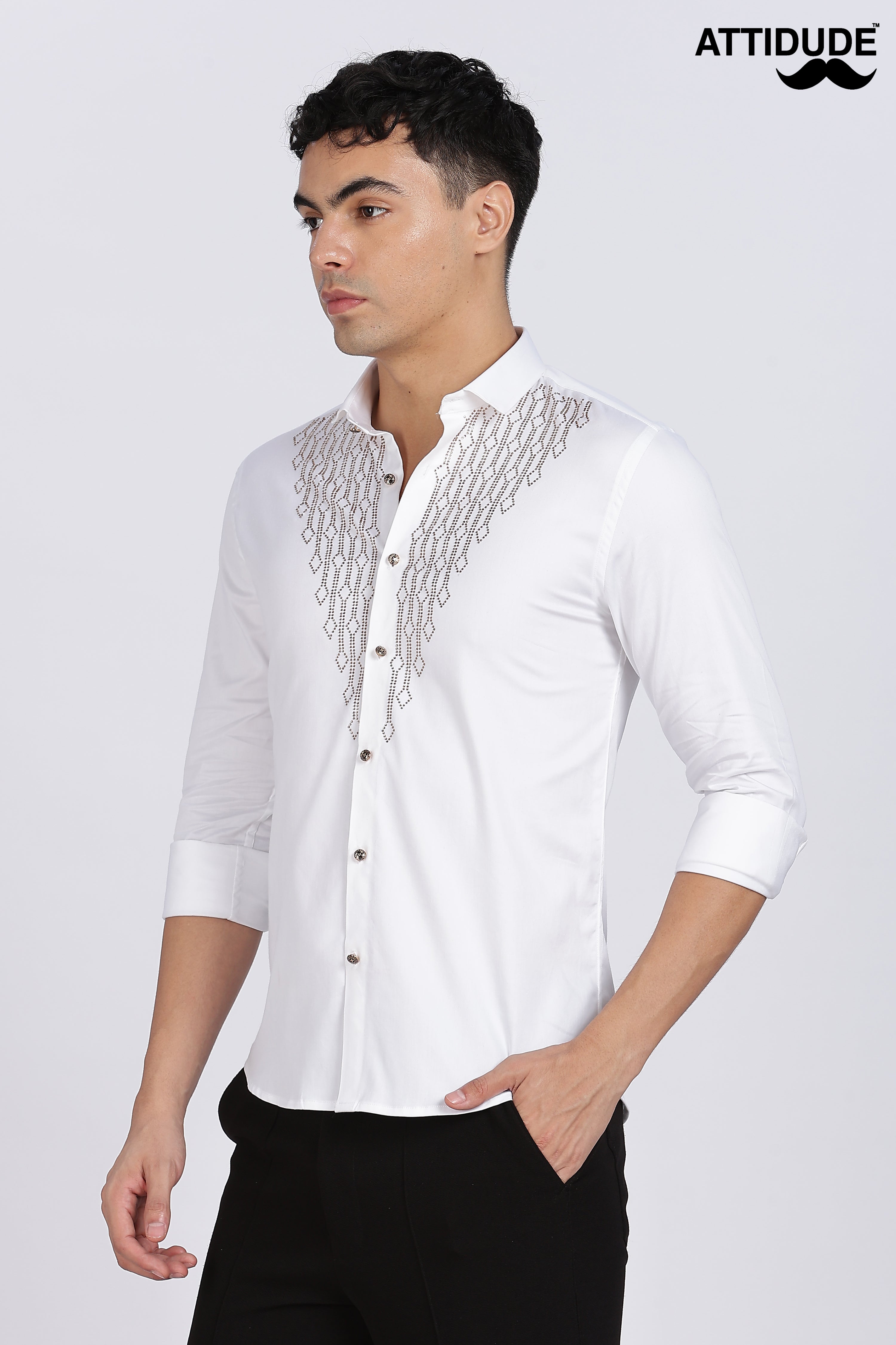 White Dazzle Golden Accents Party wear Shirt