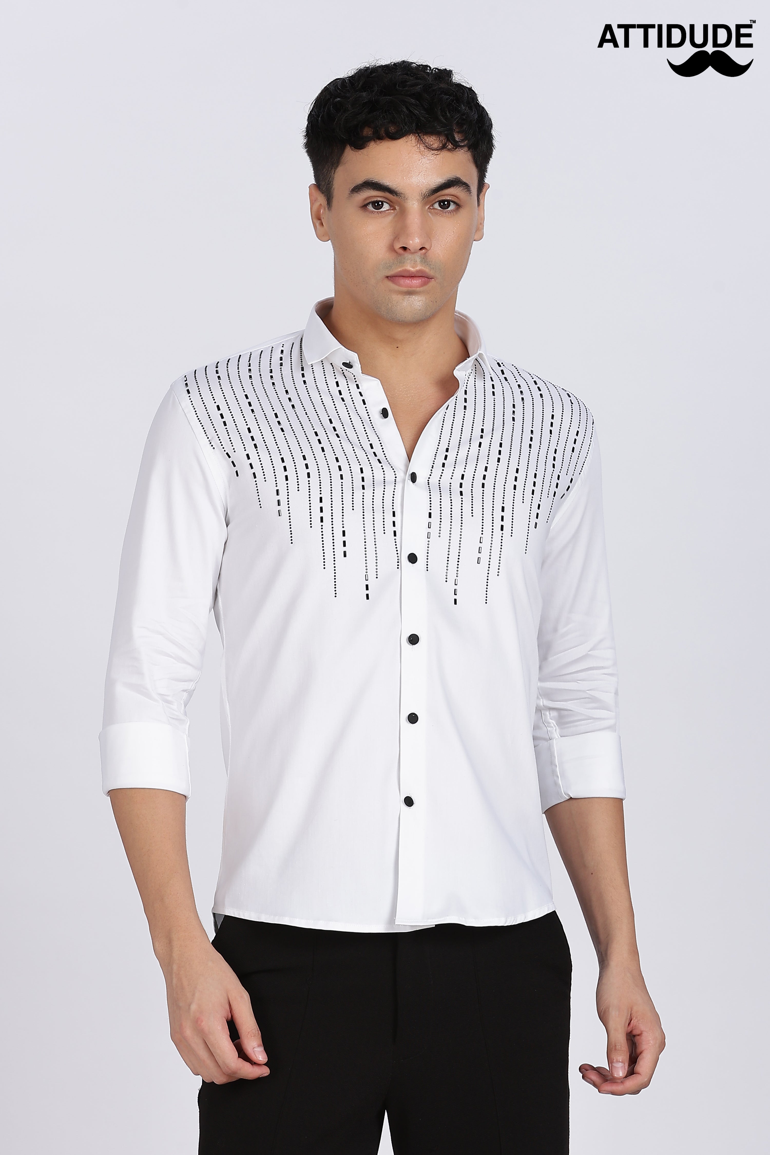 White Sparkly Beaded Full Sleeve Shirt