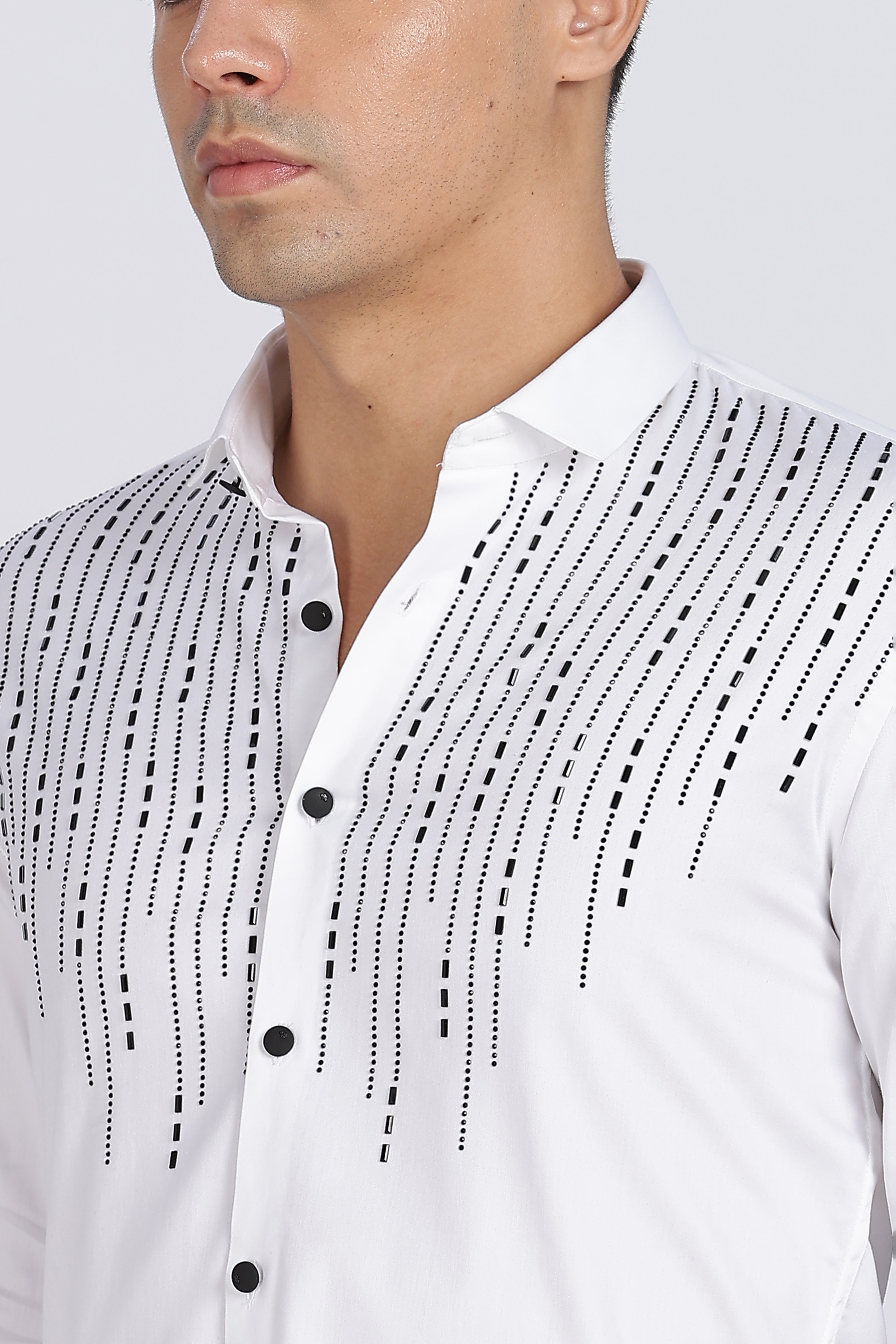 White Sparkly Beaded Full Sleeve Shirt