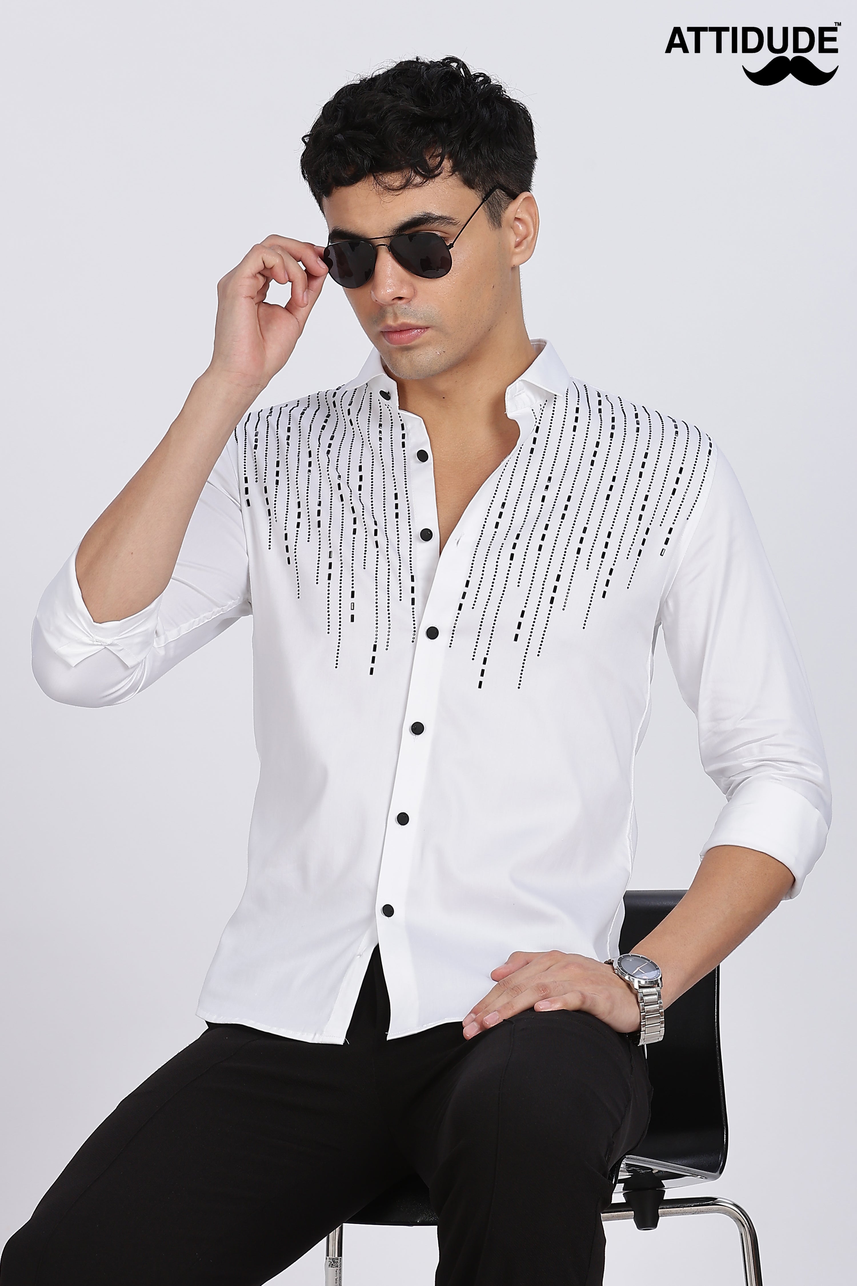 White Sparkly Beaded Full Sleeve Shirt