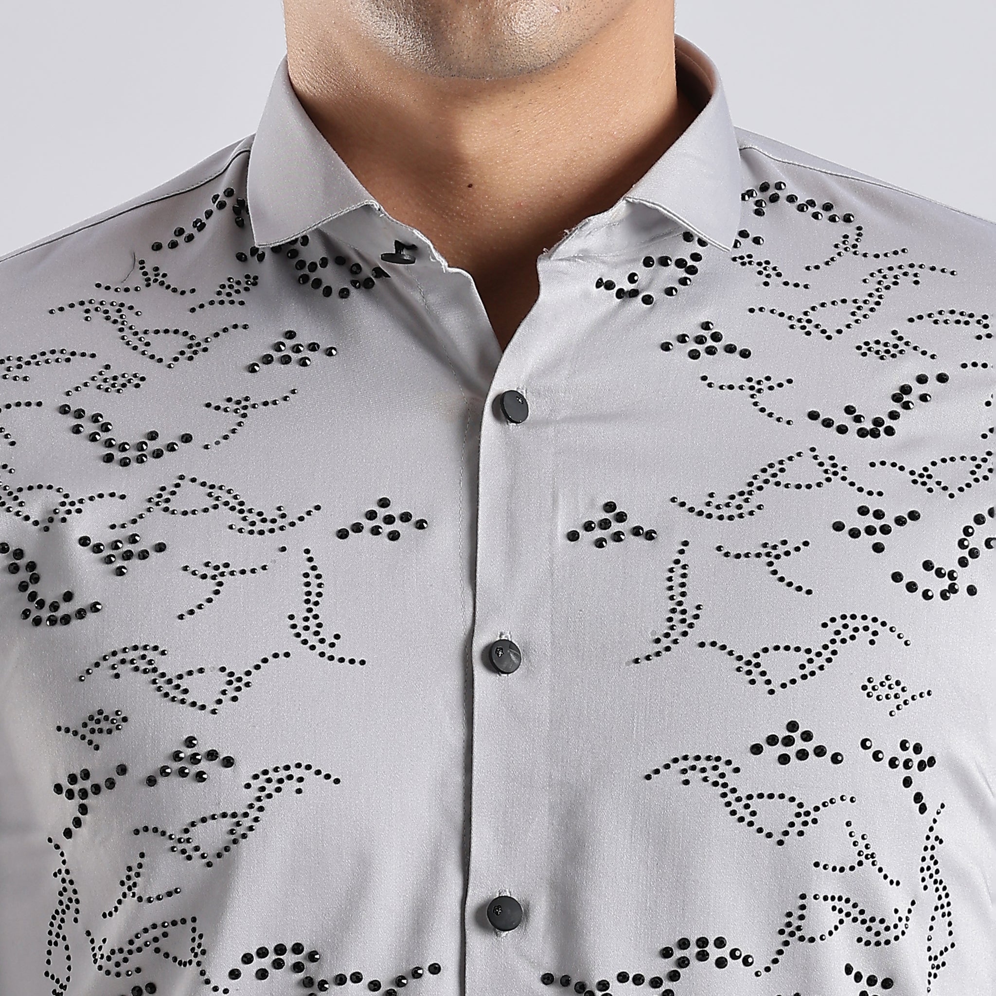 Grey Full Sleeve Stoned Shirt (Article B0297)