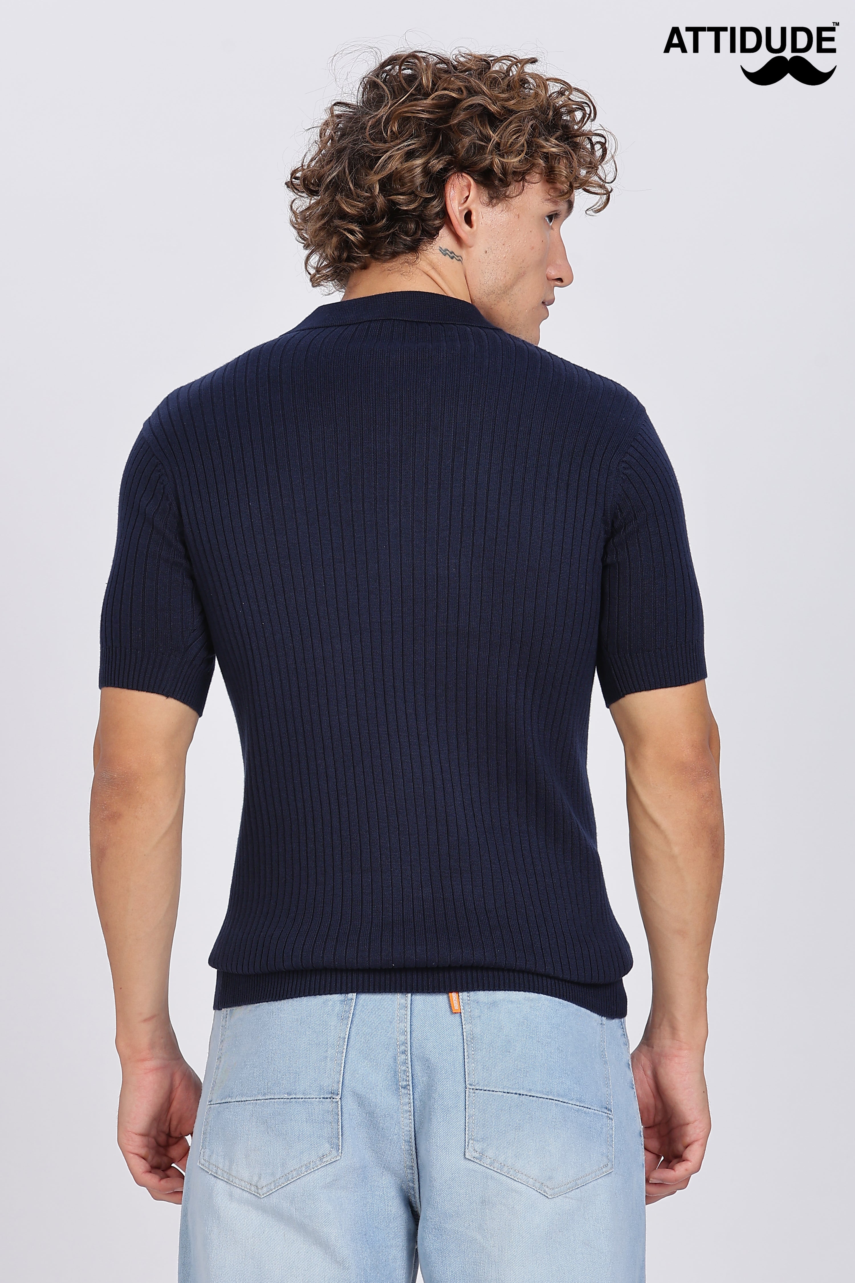 Blue Heritage Ribbed Knitted Polo