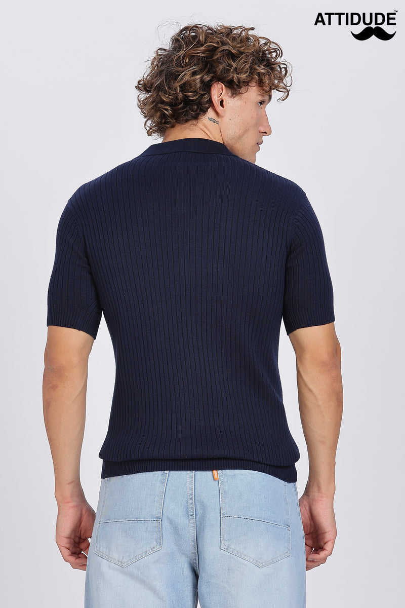 Blue Heritage Ribbed Knitted Polo