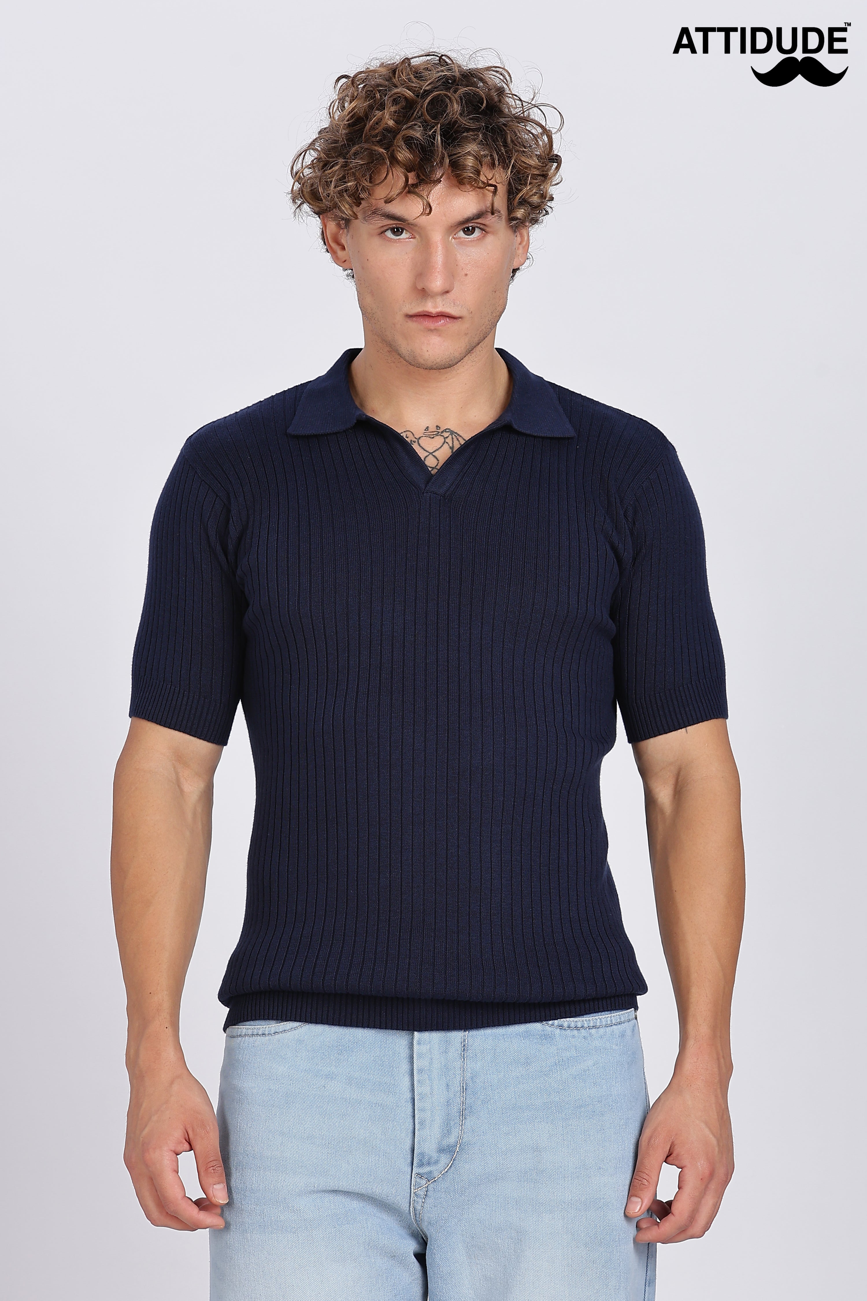 Blue Heritage Ribbed Knitted Polo