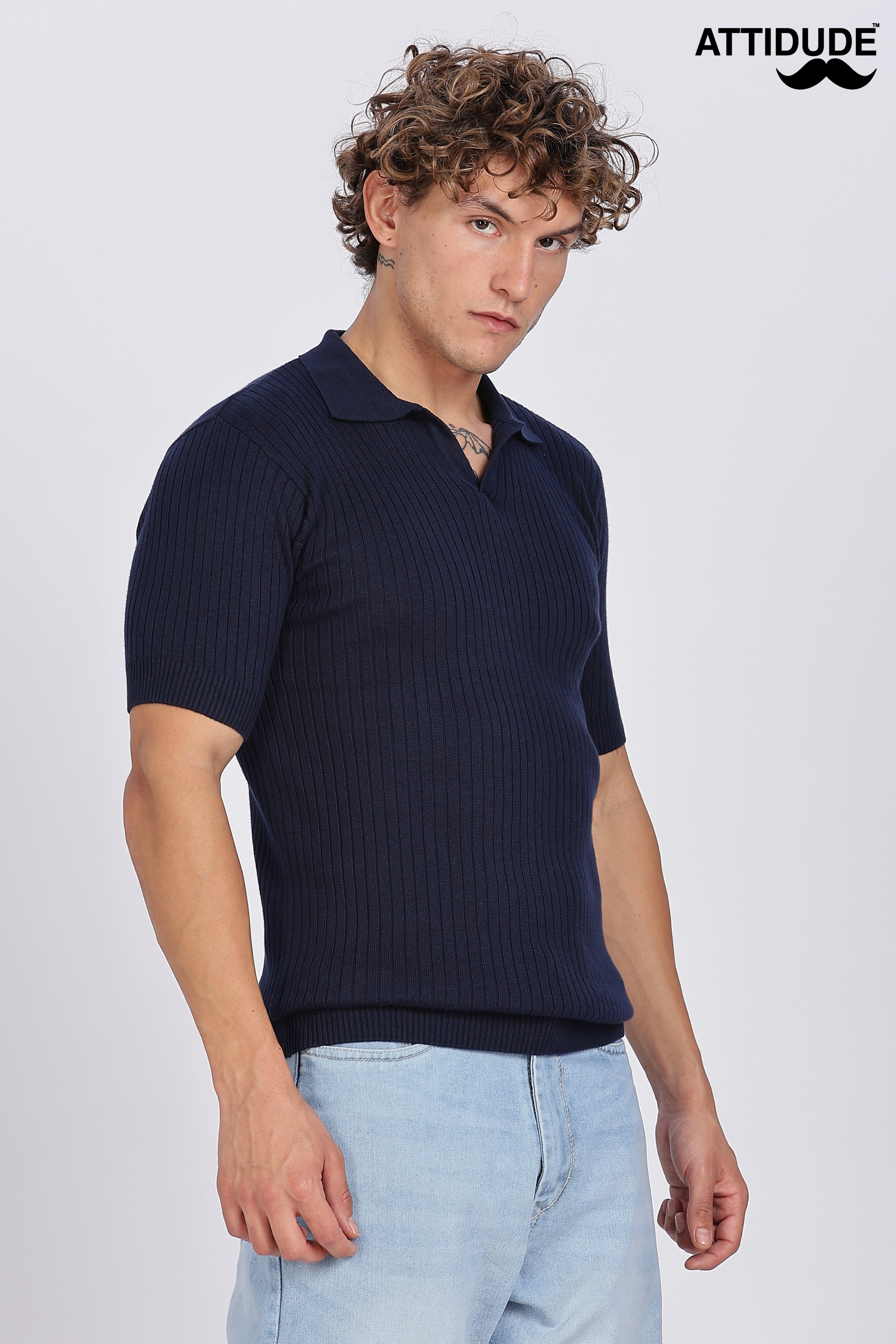 Blue Heritage Ribbed Knitted Polo