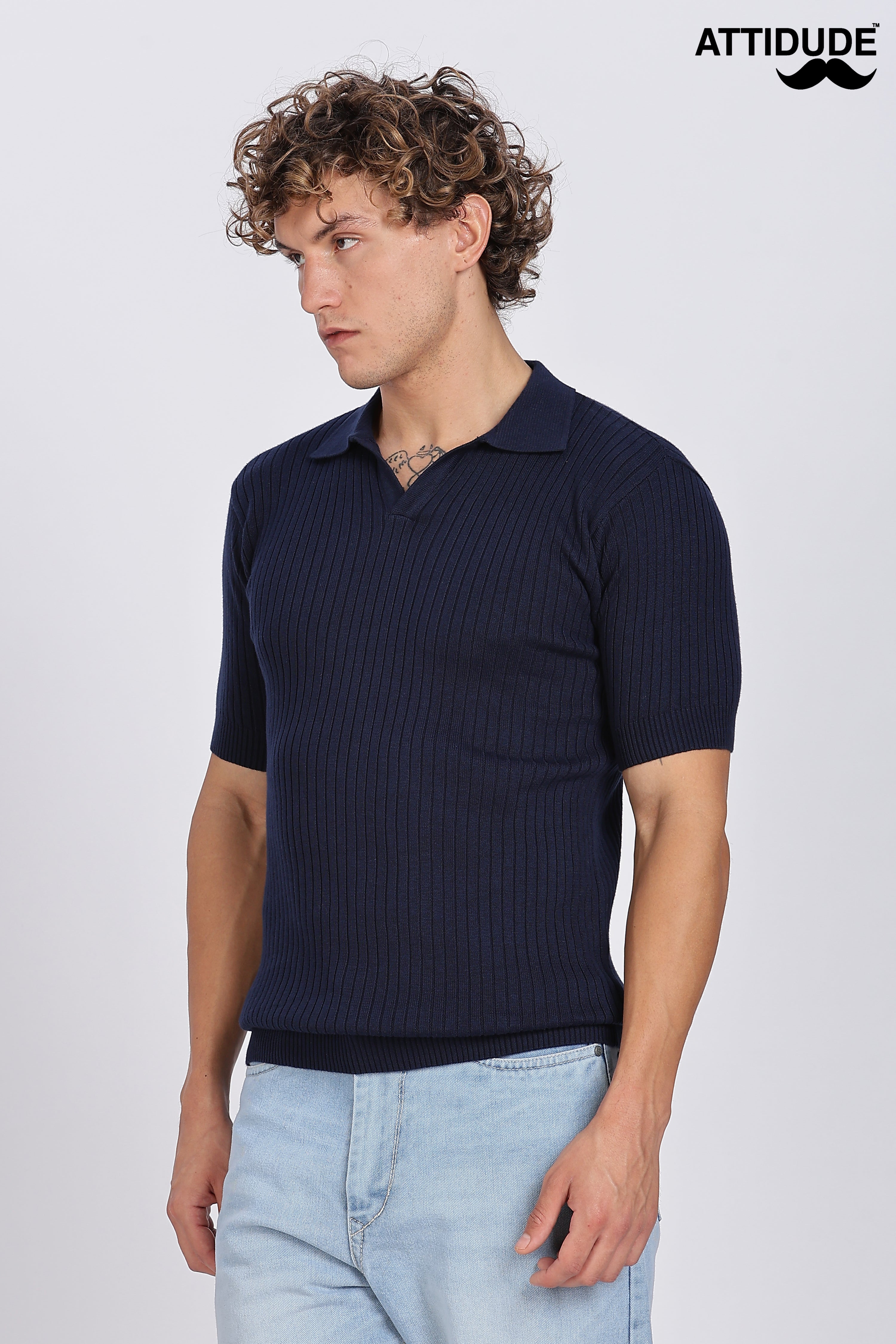Blue Heritage Ribbed Knitted Polo