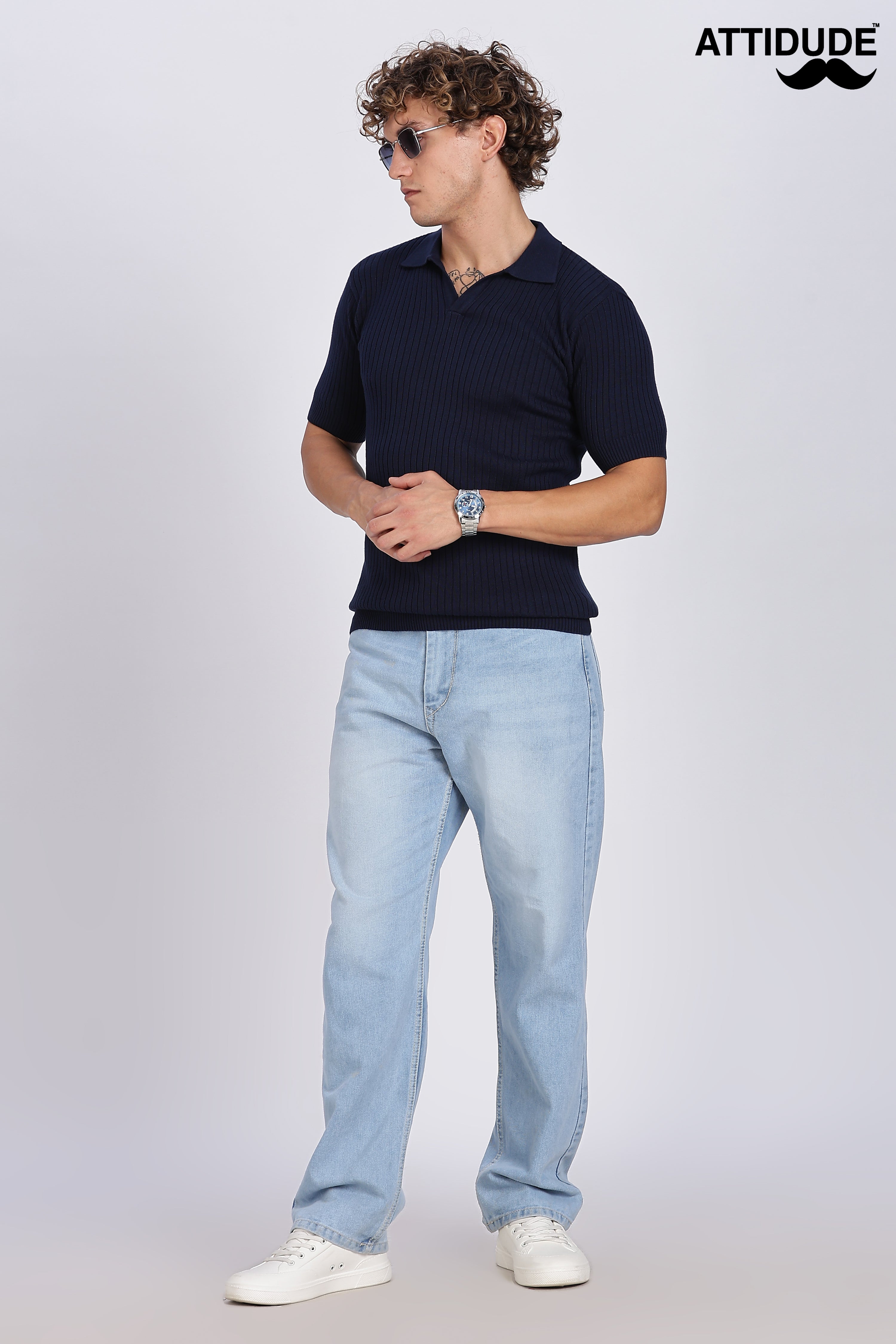 Blue Heritage Ribbed Knitted Polo