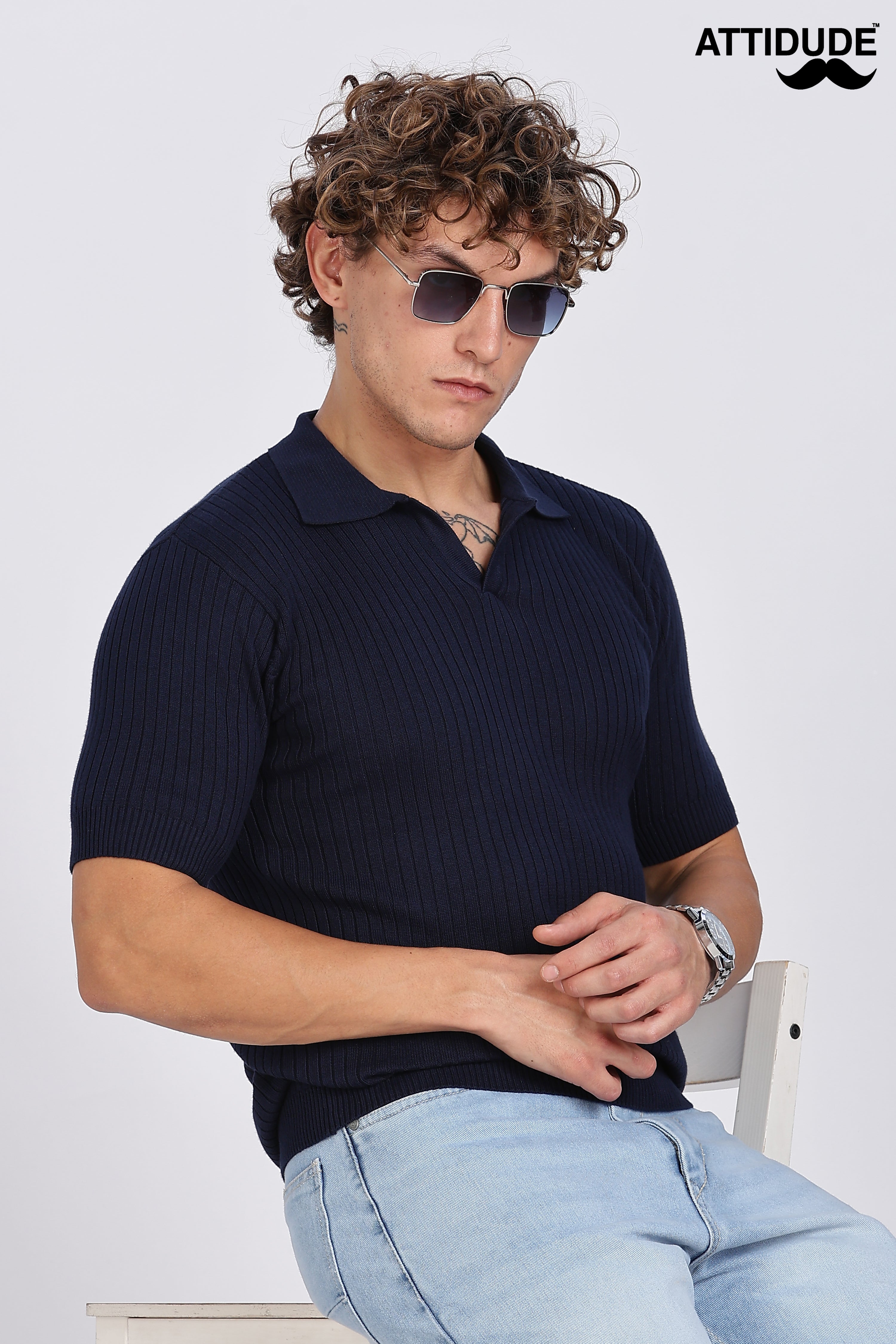 Blue Heritage Ribbed Knitted Polo