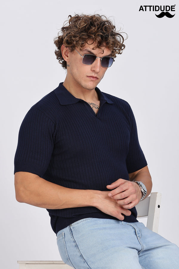 Blue Heritage Ribbed Knitted Polo