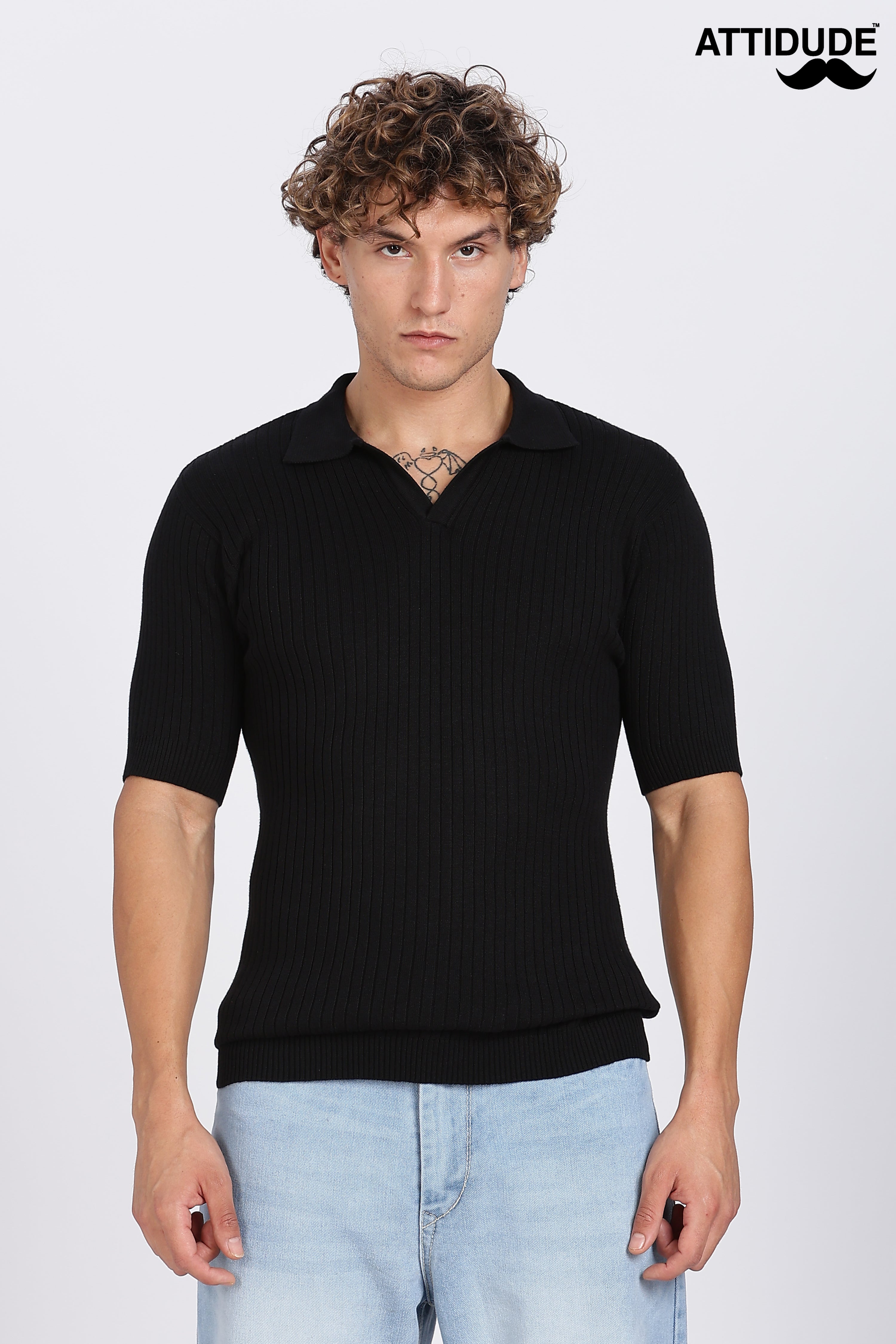 Black Heritage Ribbed Knittedted Polo