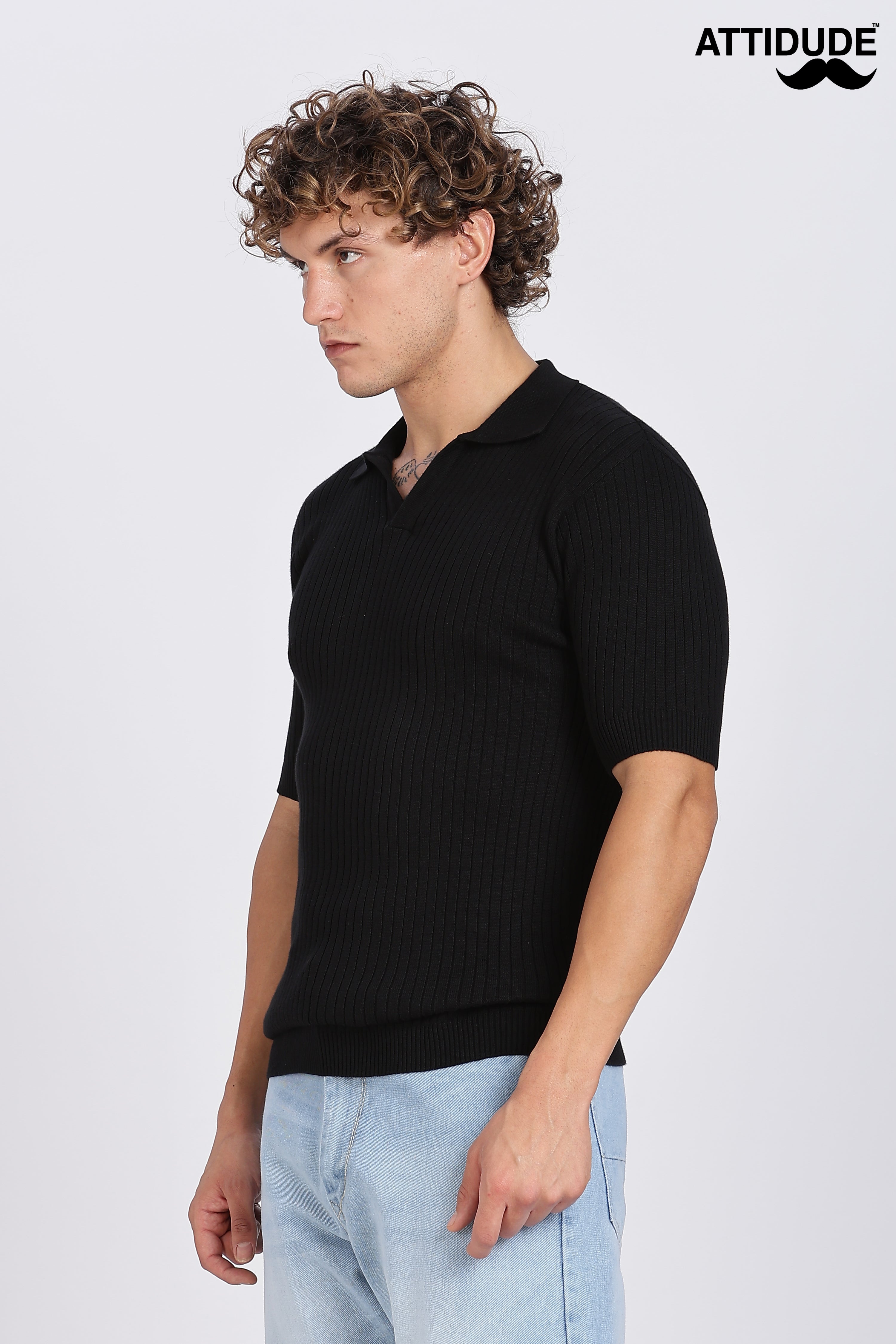 Black Heritage Ribbed Knittedted Polo
