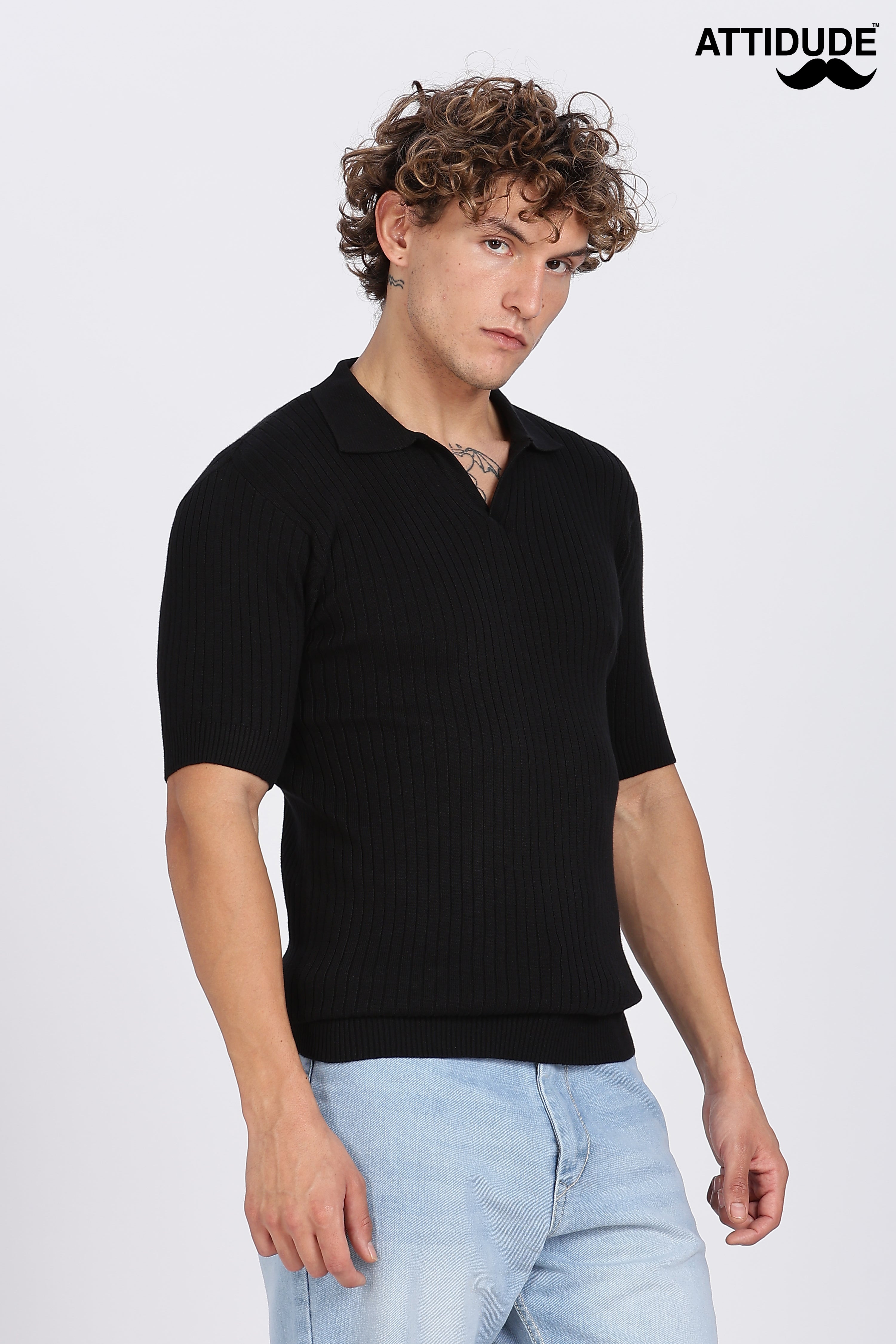 Black Heritage Ribbed Knittedted Polo