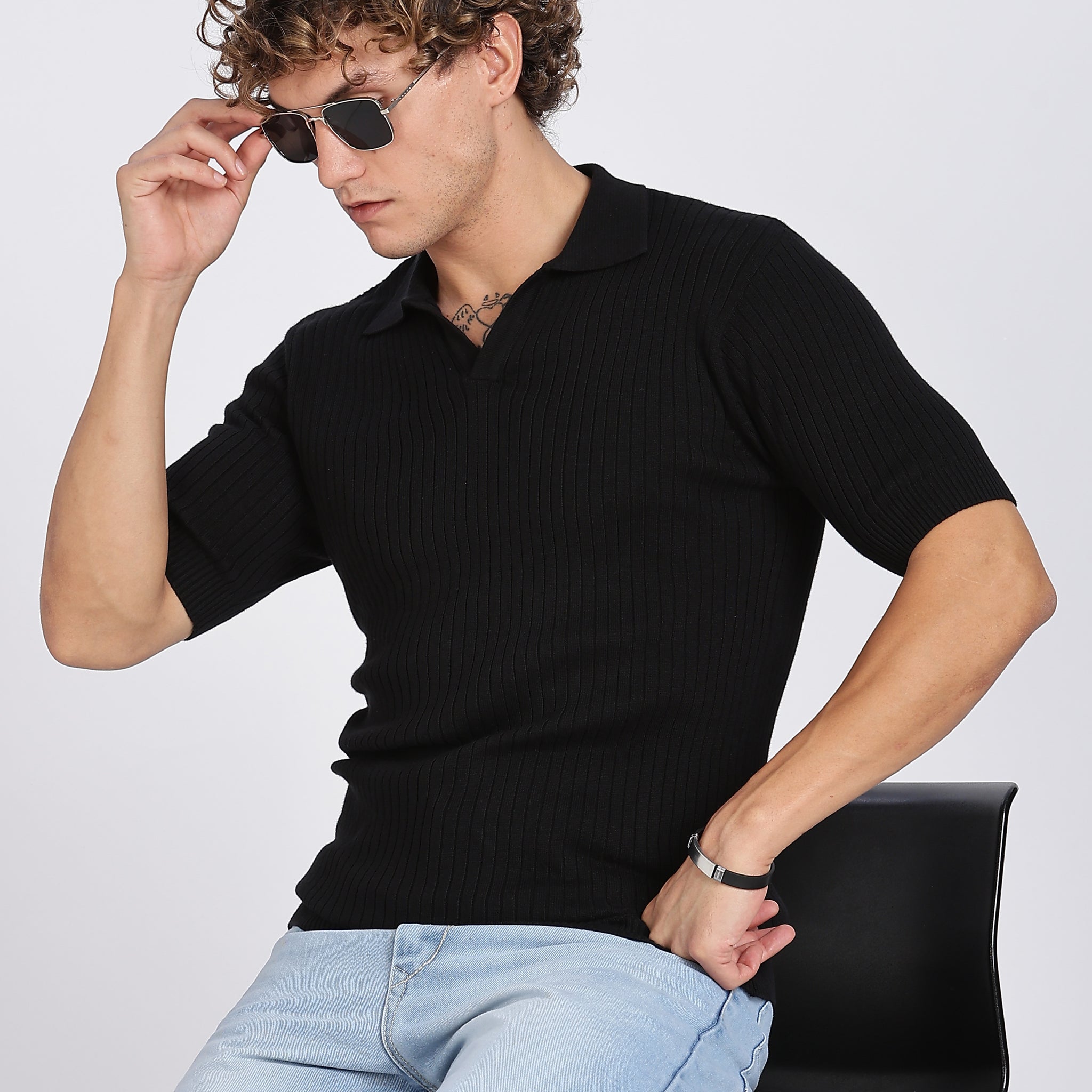 Black Heritage Ribbed knit Polo (Article B0263)