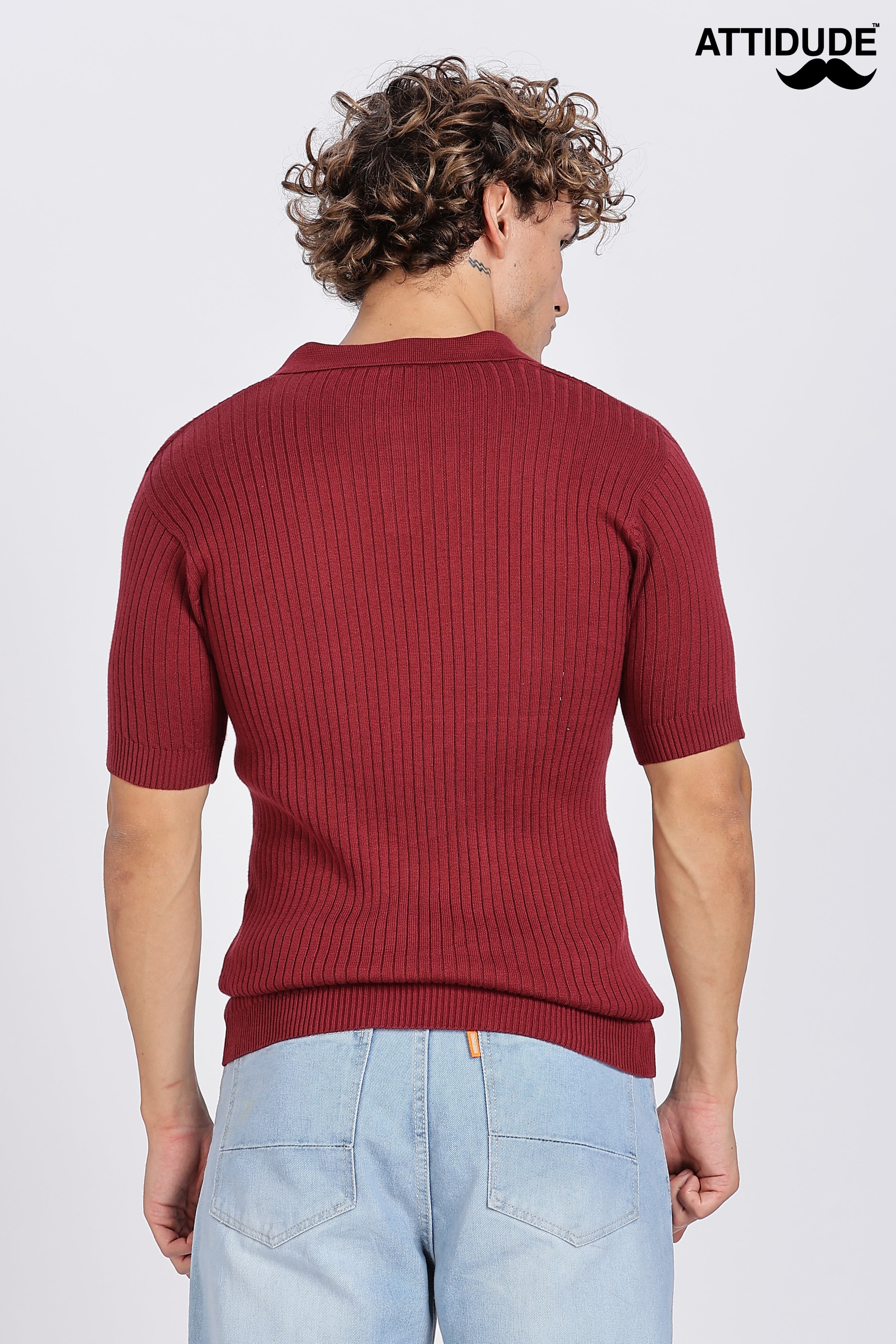 Maroon Heritage Ribbed Knitted Polo