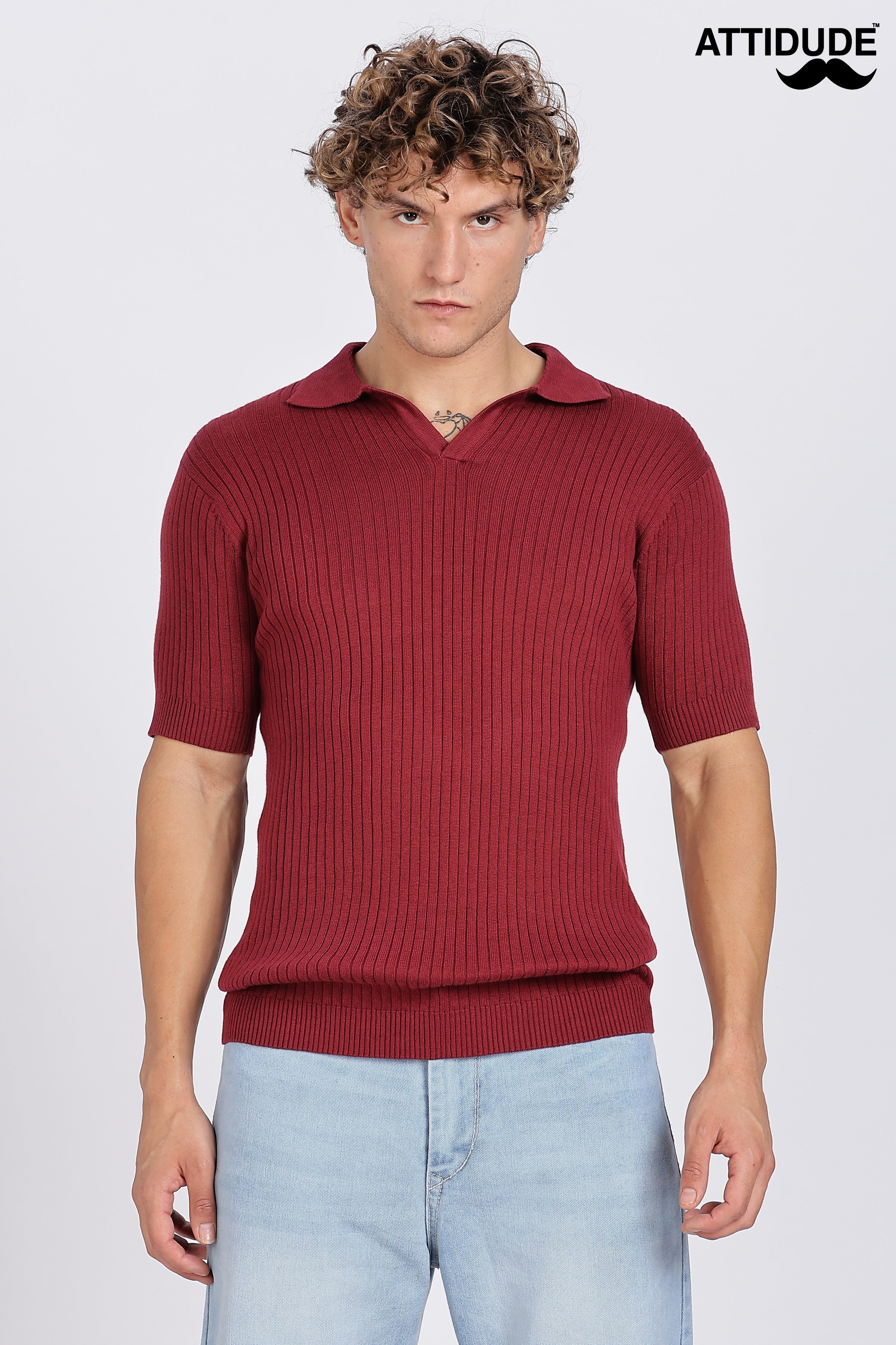 Maroon Heritage Ribbed Knitted Polo