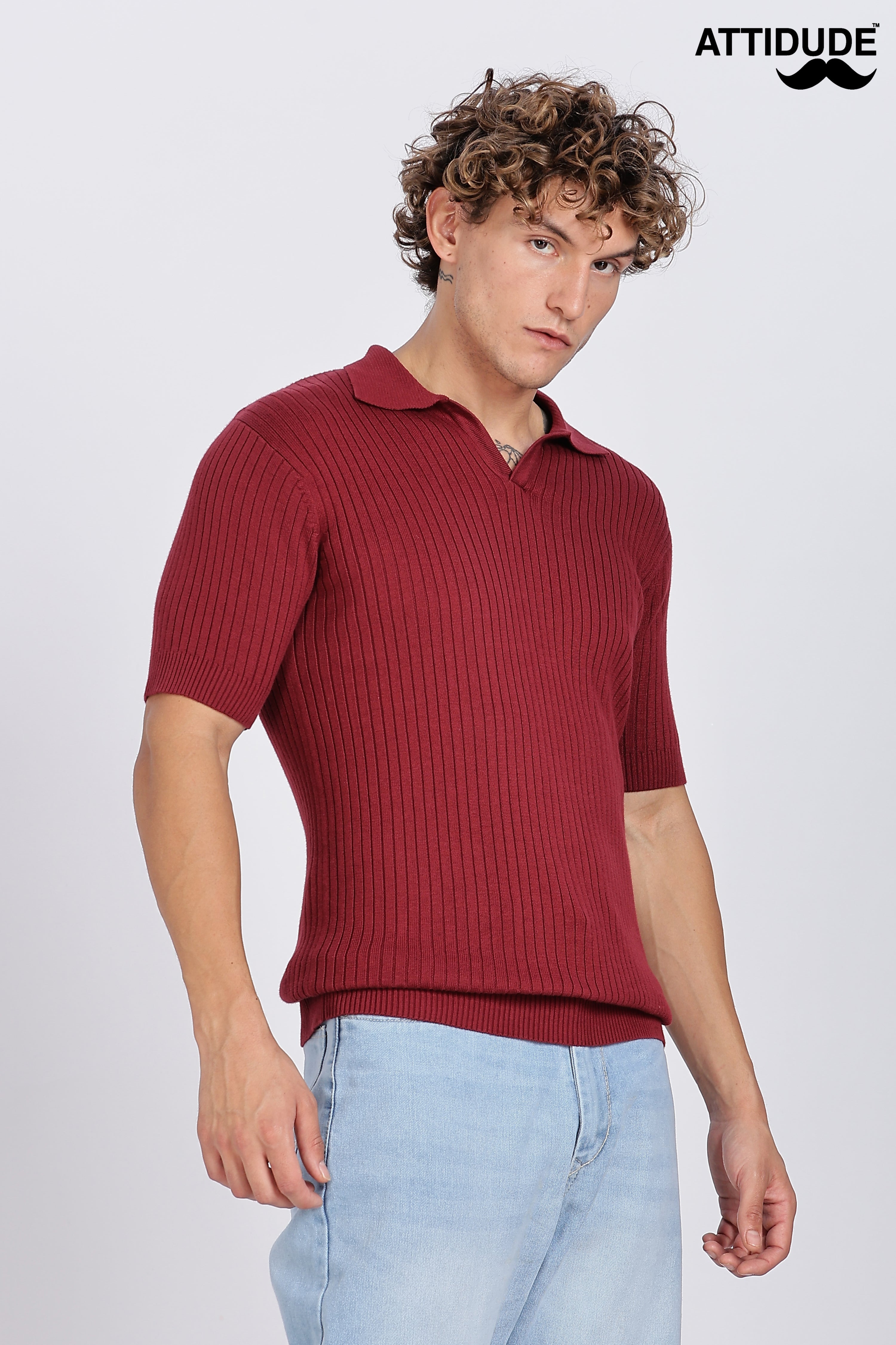 Maroon Heritage Ribbed Knitted Polo