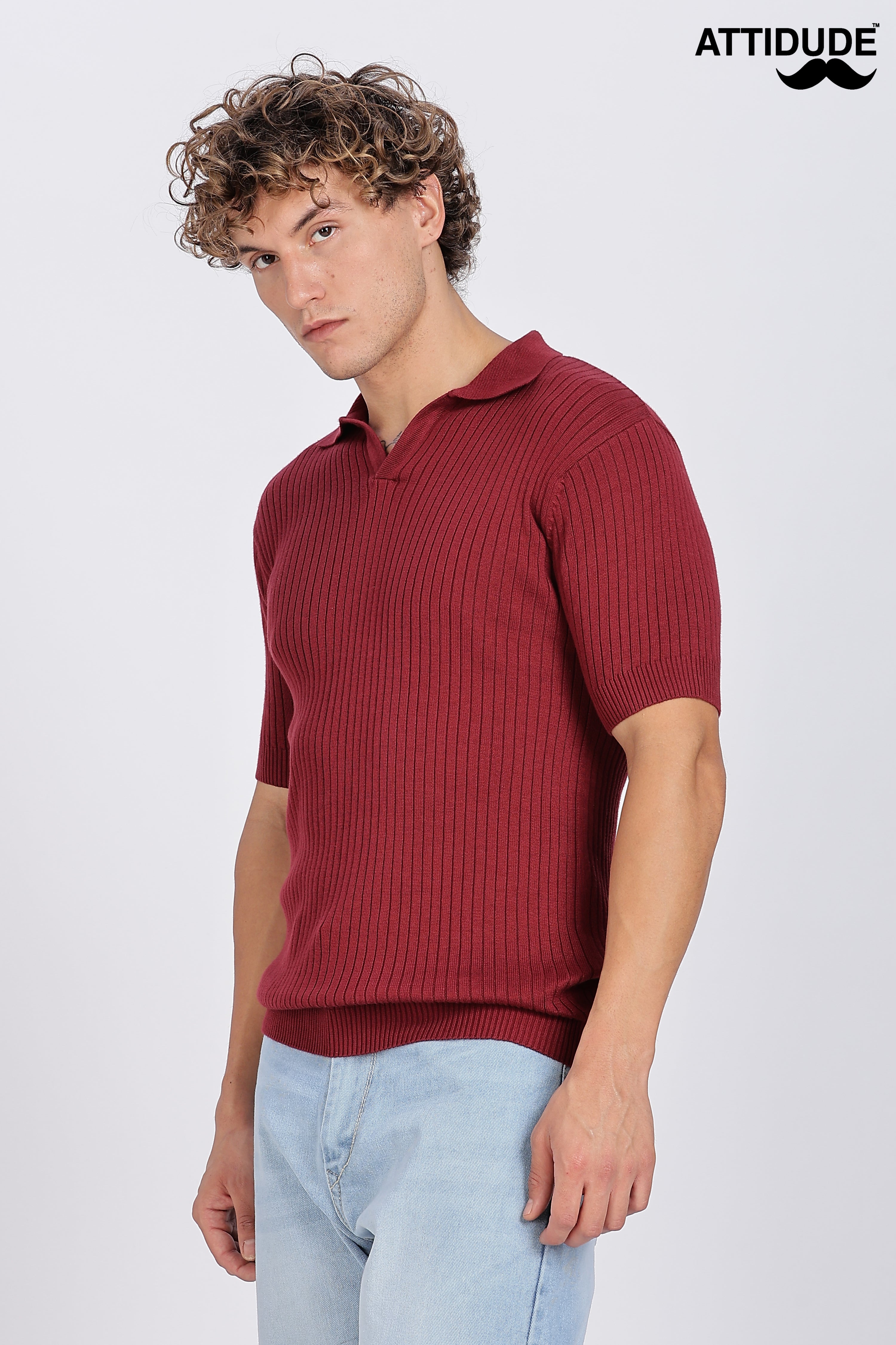 Maroon Heritage Ribbed Knitted Polo