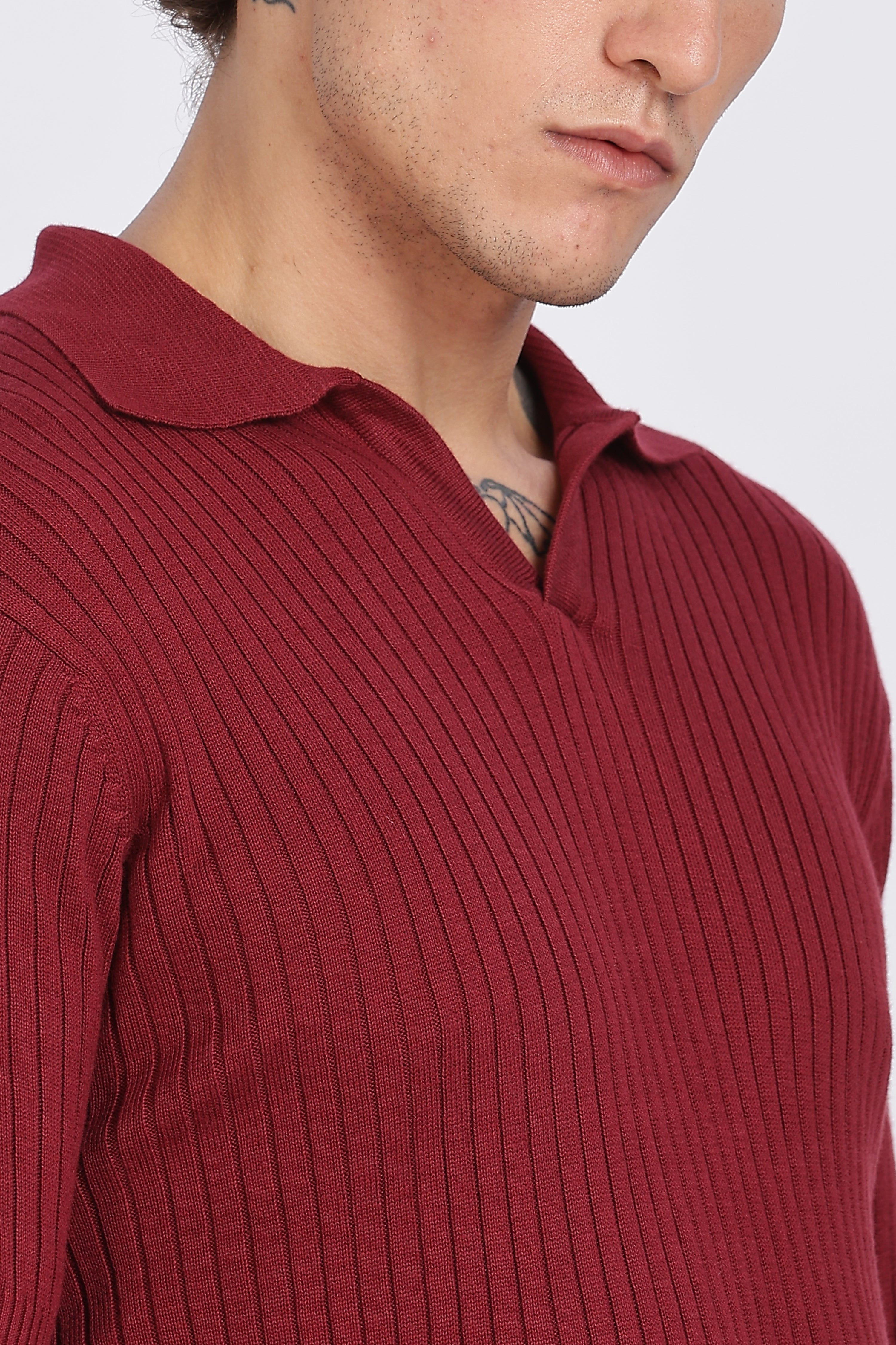 Maroon Heritage Ribbed Knitted Polo