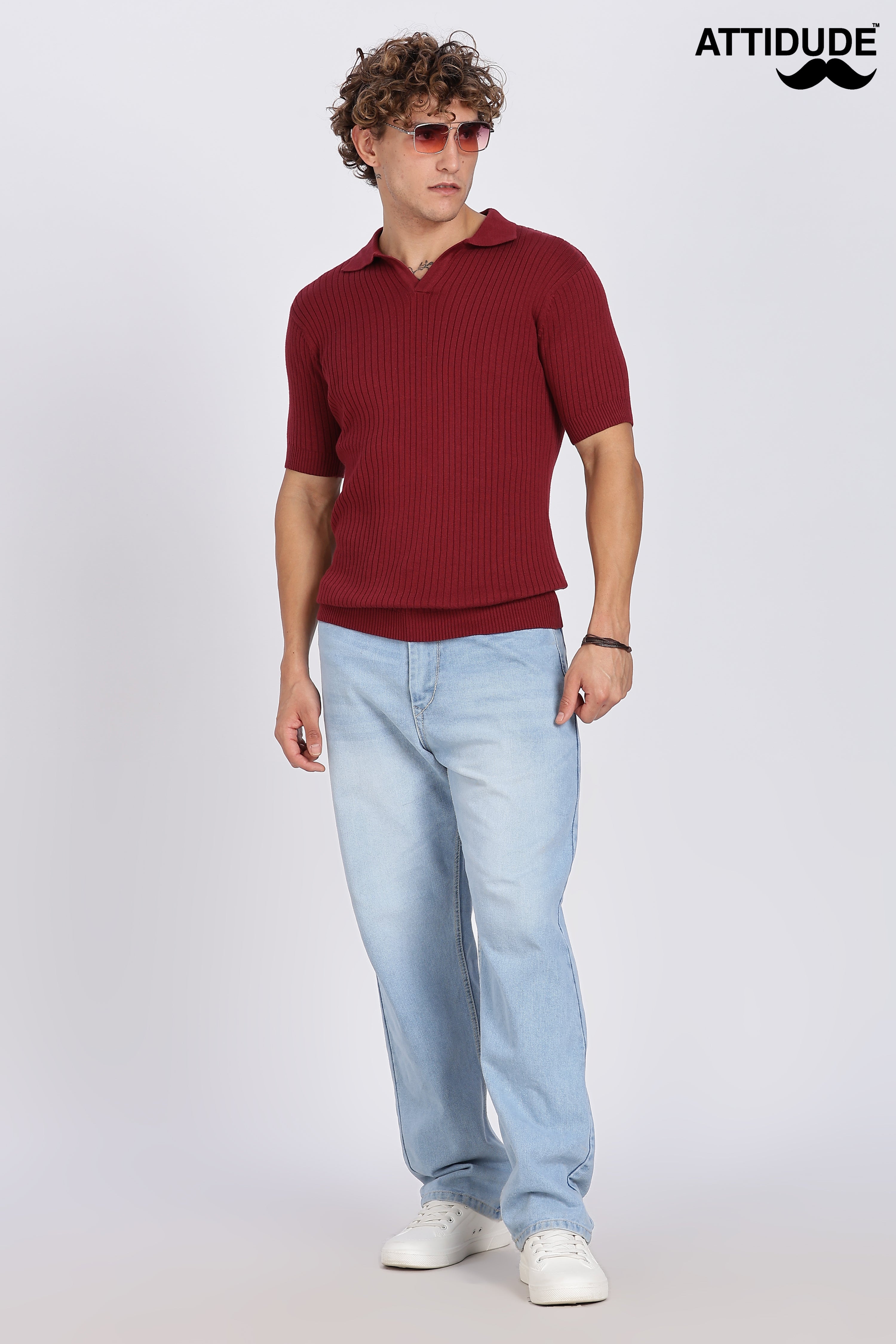 Maroon Heritage Ribbed Knitted Polo