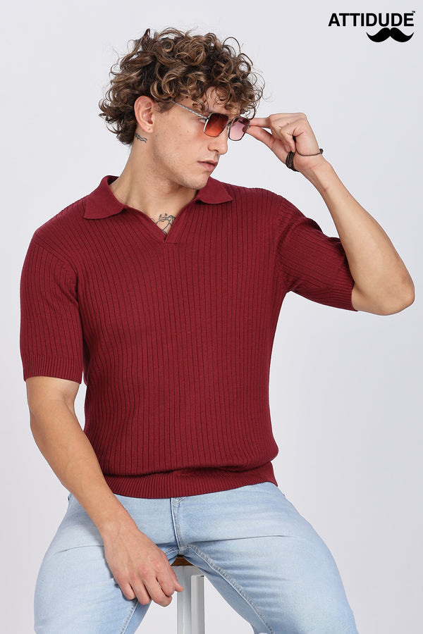 Maroon Heritage Ribbed Knitted Polo