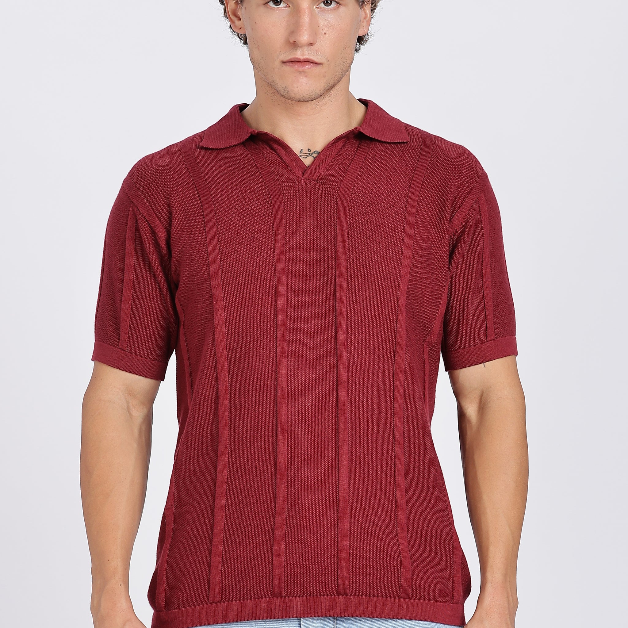 Maroon Urban Ribbed knit Polo (Article B0262)