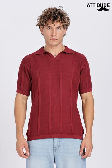 Maroon Urban Ribbed knit Polo (Article B0262)