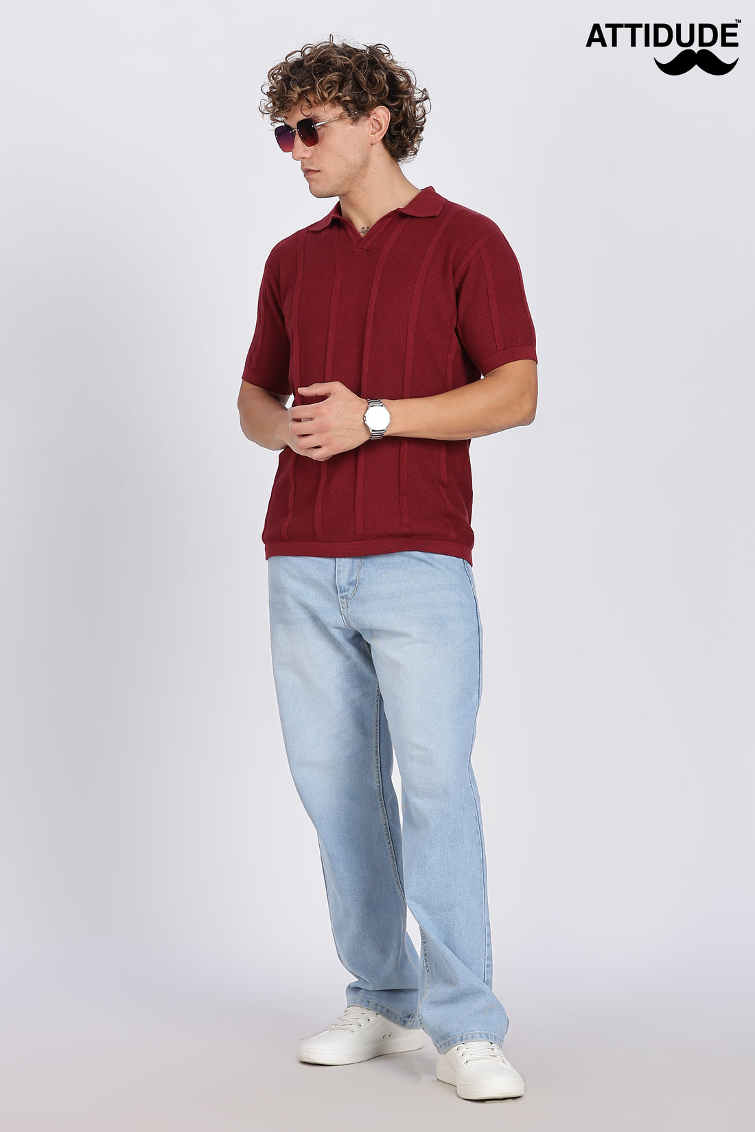 Maroon Urban Ribbed knit Polo (Article B0262)