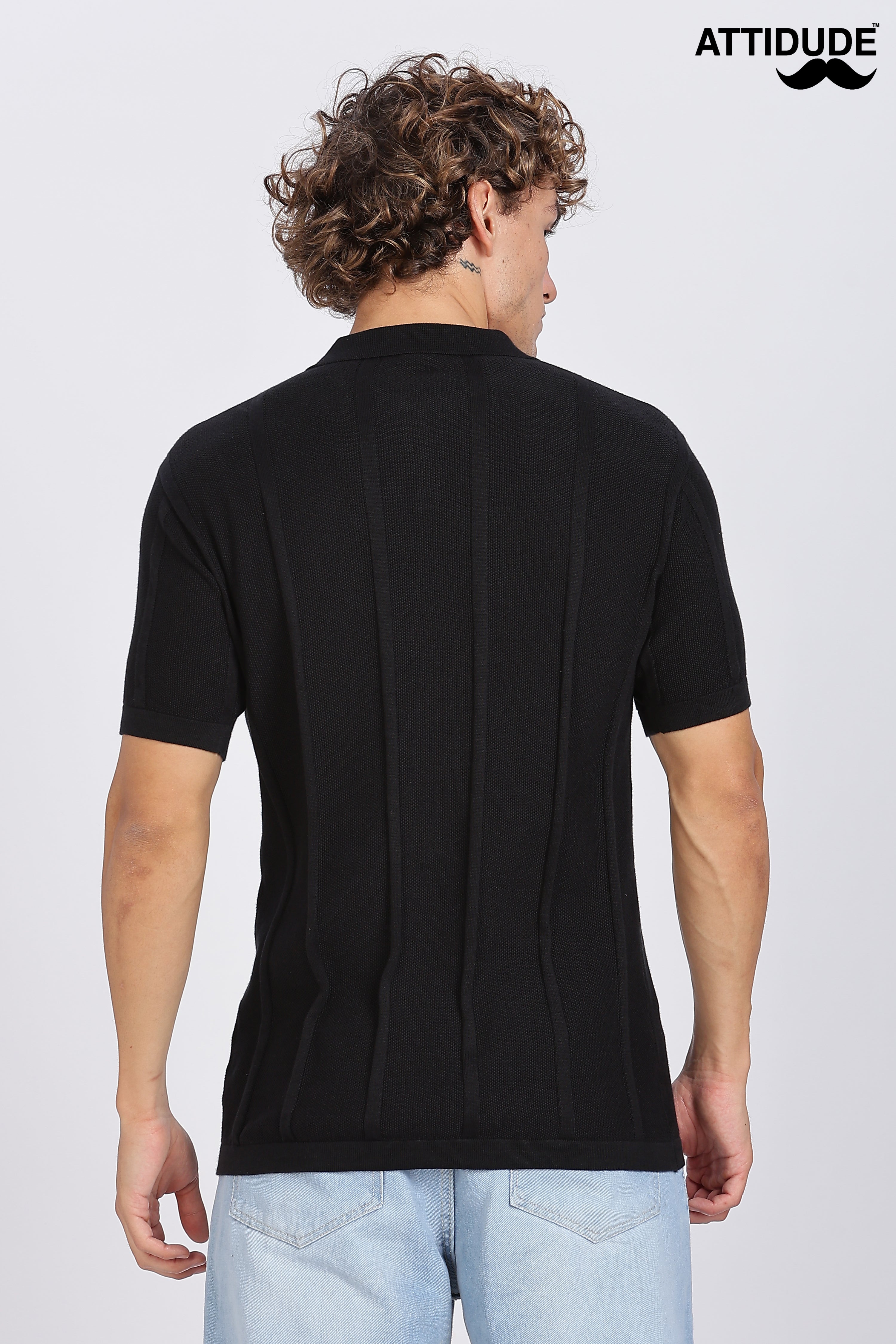 Black Urban Ribbed Knitted Polo
