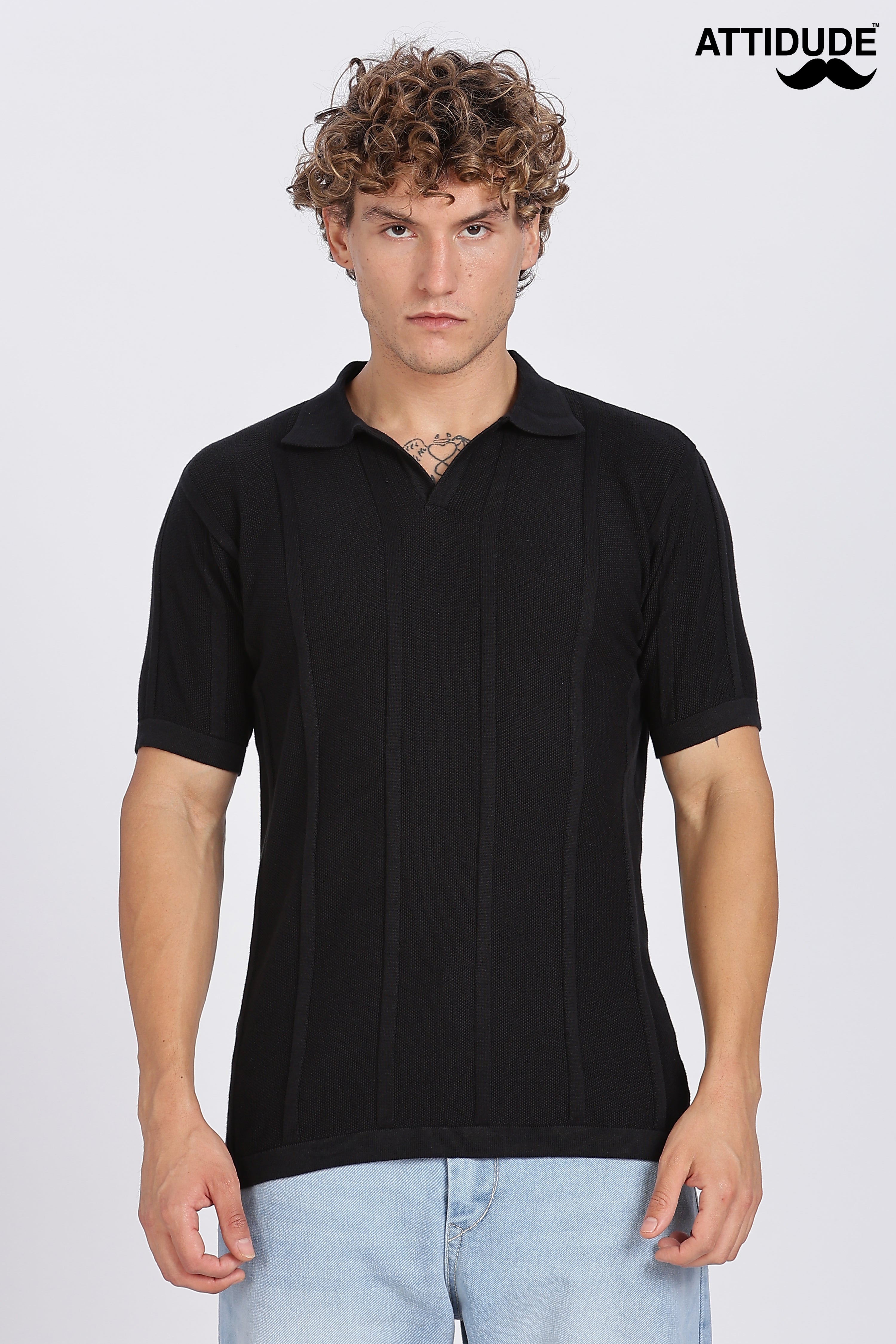 Black Urban Ribbed Knitted Polo